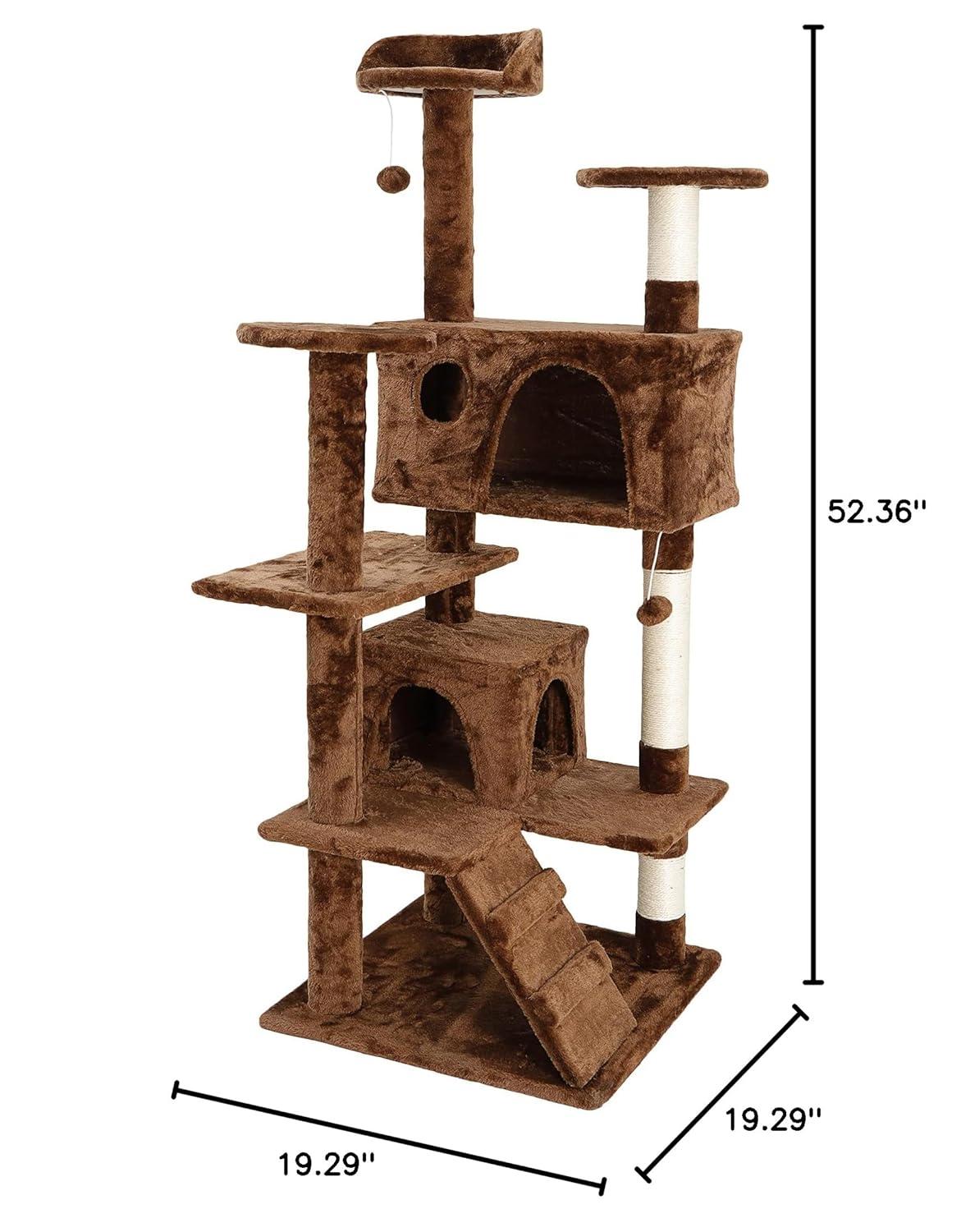 NintyFive 53 inches Heavy Duty Multi-Level Cat Tree Tower with Condo Furniture & Scratching Posts for Kittens Play Rest (Brown)