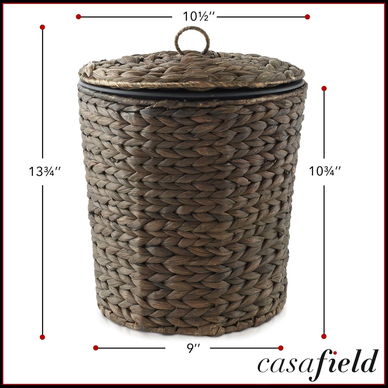 Casafield Water Hyacinth Trash Can with Lid and Liner, Woven Waste Basket for the Bathroom, Bedroom, Laundry Room, Home Office