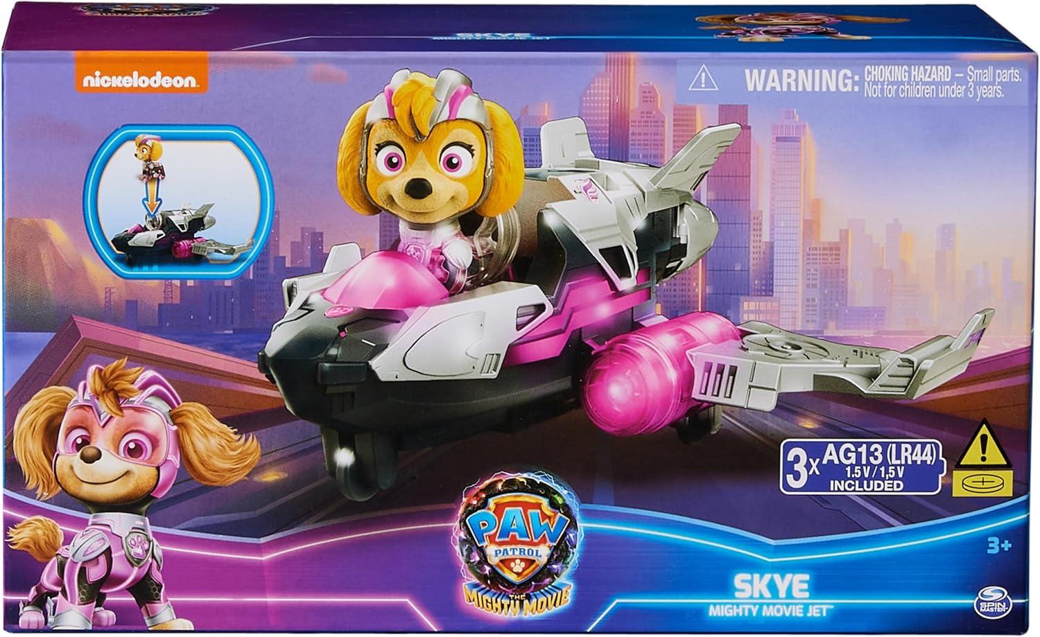 PAW Patrol: The Mighty Movie, Airplane Toy with Skye Mighty Pups Action Figure, Lights and Sounds, Kids Toys for Boys & Girls 3+