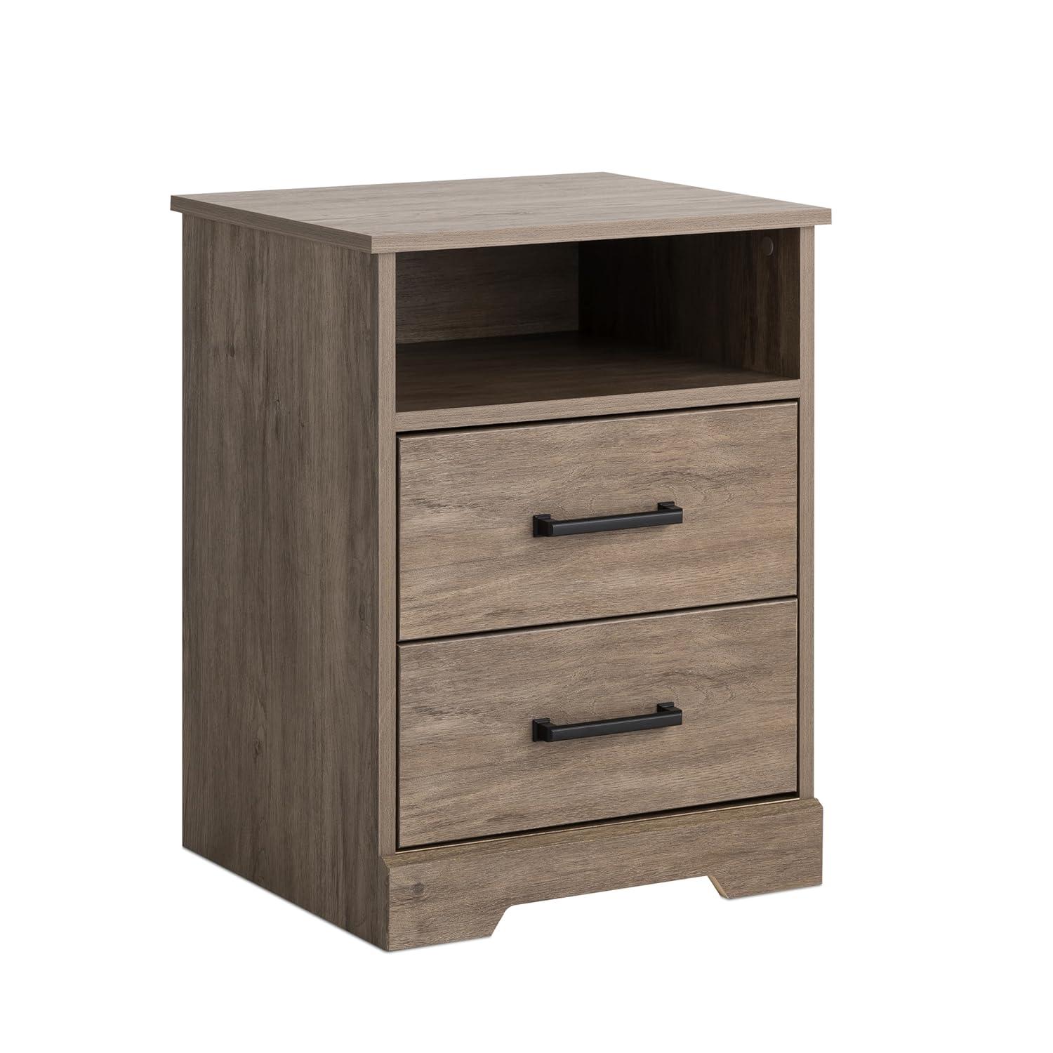 Prepac Rustic Ridge Farmhouse Nightstand Bedside Table, Brown Nightstand for Bedroom, End Table with 2 Drawers and Open Shelf 16.25"D x 18.75"W x 24.5"H, DDNR-1602-1