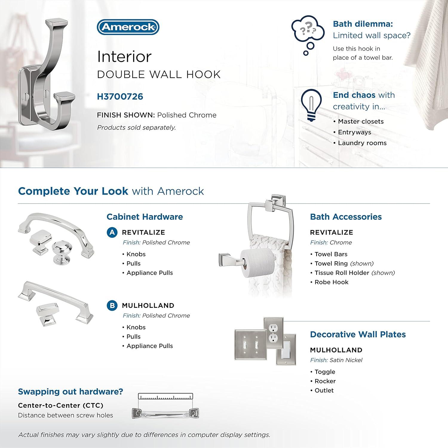 Amerock Alder Transitional Double Prong Decorative Wall Hook