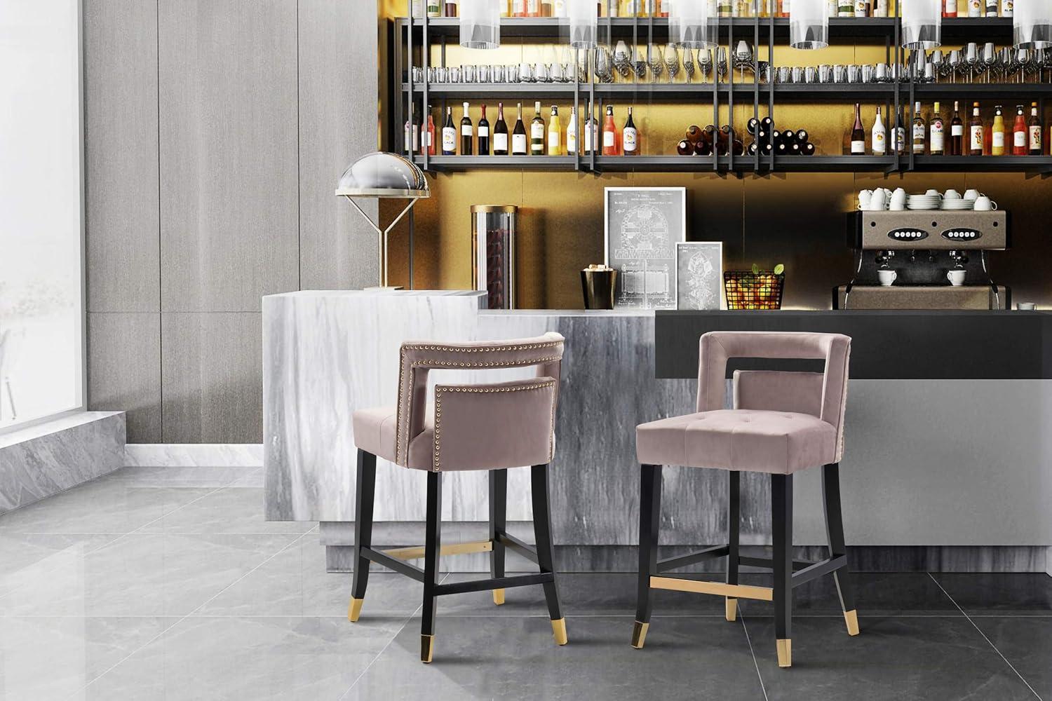 Iconic Home Velvet Half-Back Counter Stool, Irrithel