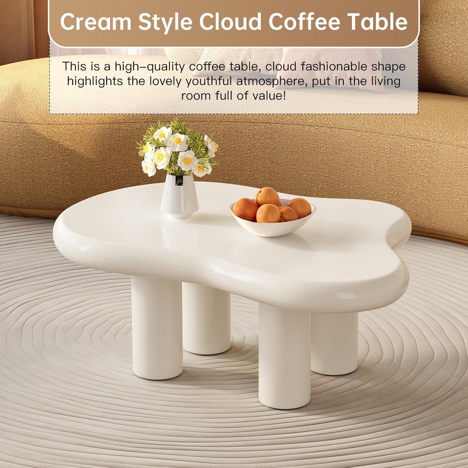 Cream Cloud-Shaped MDF Coffee Table with Rounded Edges