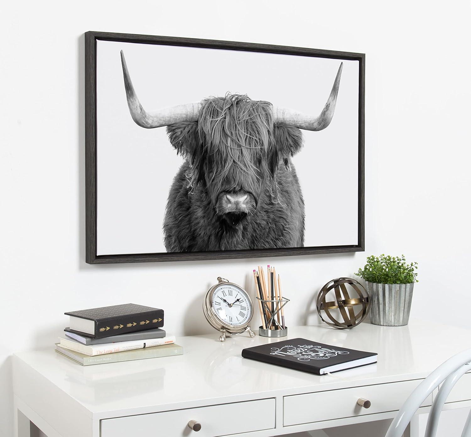 23" x 33" Sylvie Highland Cow Portrait Framed Canvas by Amy Peterson Gray - Kate & Laurel All Things Decor: Wall Decor, Animal Artwork