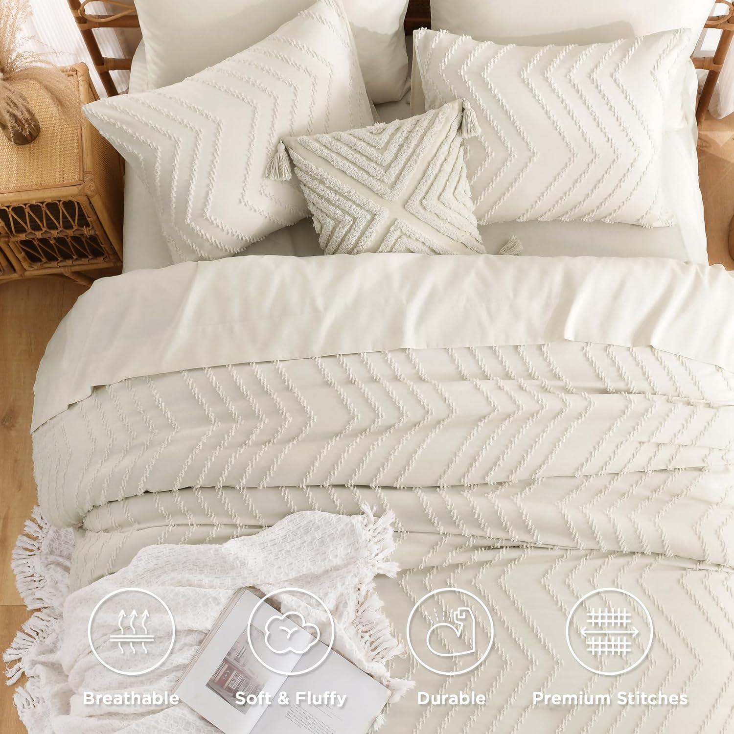 Andency Emerald Dark Green Comforter Set Full, Bed in a Bag 7 Pieces Boho Tufted Bedding Set, All Season Bed Sets with 1 Comforter, 2 Pillow Shams, 2 Pillowcases, 1 Flat Sheet, 1 Fitted Sheet