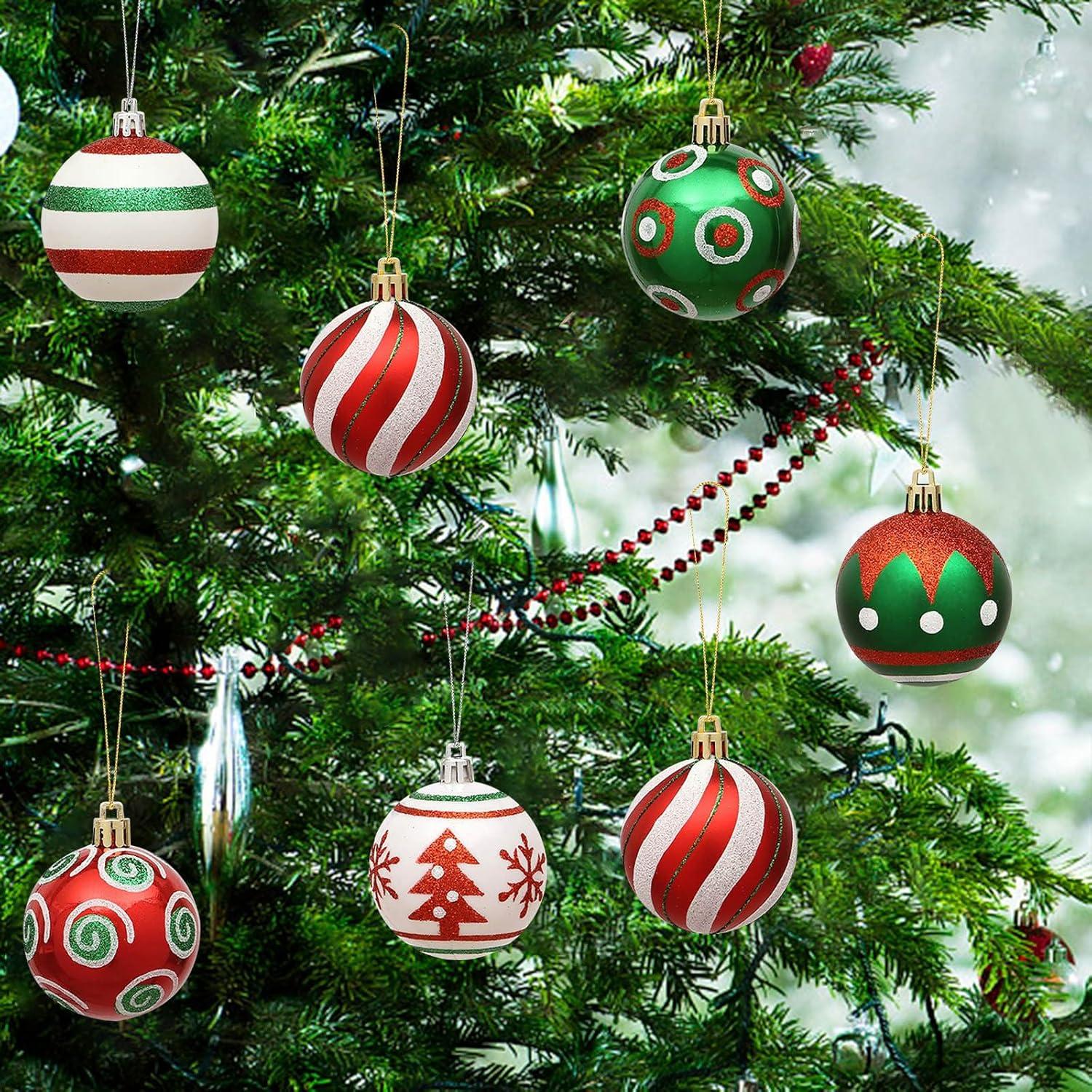 30 Pcs 2.36 Inch Christmas Tree Ball Ornaments Set Red Green Glittering Hanging Christmas Ball Ornaments Home Decorations