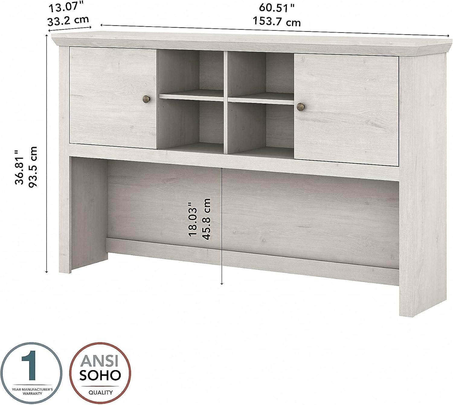 Yorktown Cottage 60W Hutch for L Desk or Corner Desk in Linen White Oak (Desk Sold Separately)