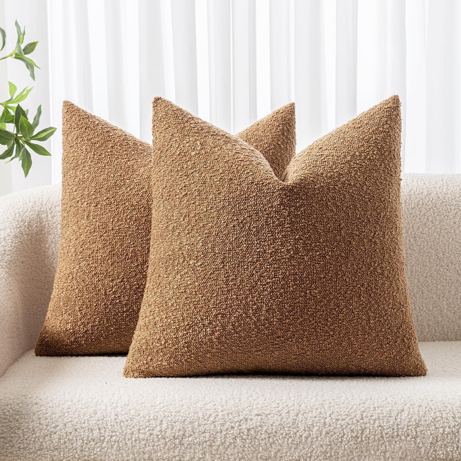 Boucle Decorative Throw Pillow Covers for Couch Set of 2, 18x18 inches, Beige