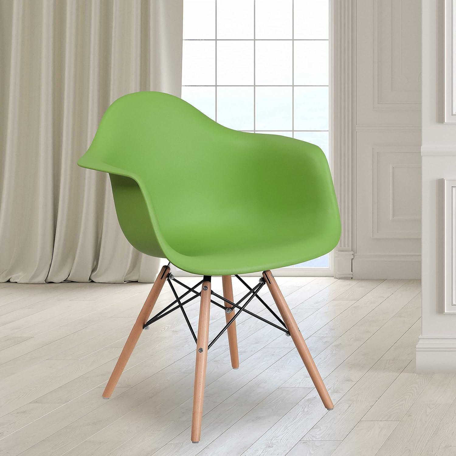 Flash Furniture Alonza Series Plastic Chair with Arms and Wooden Legs