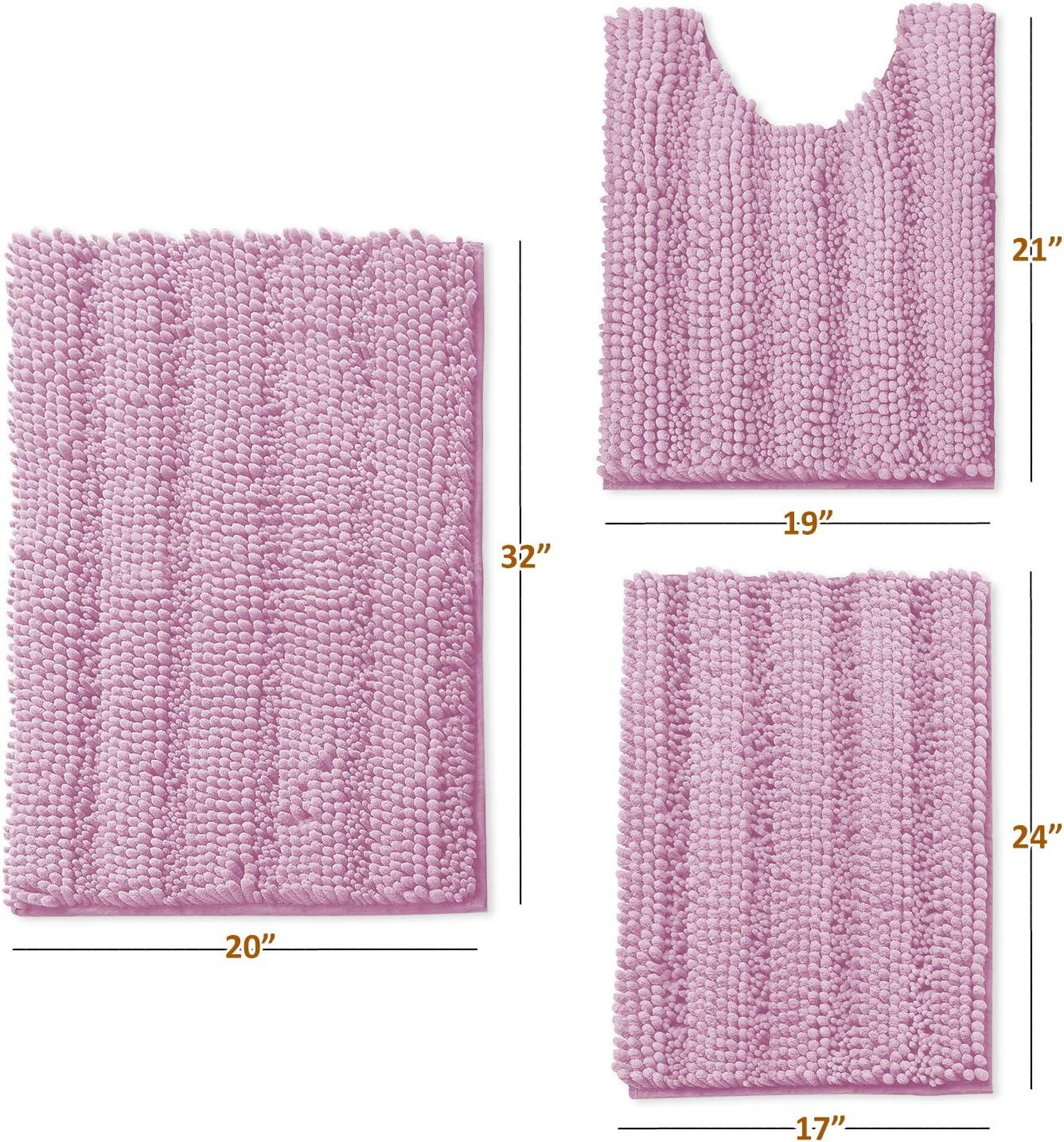 Hearth & Harbor 3 Piece Striped Bathroom Rug set, Ultra Soft Chenille Bathroom Rugs - Lilac