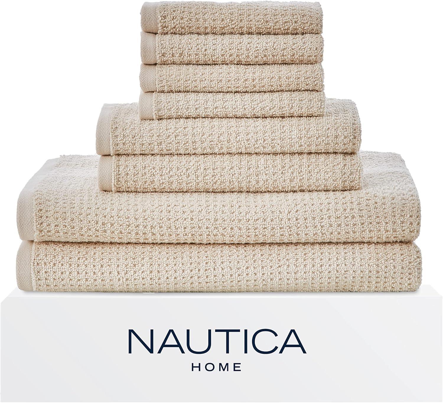 Oasis Beige 8-Piece Cotton Towel Set with Waffle Texture