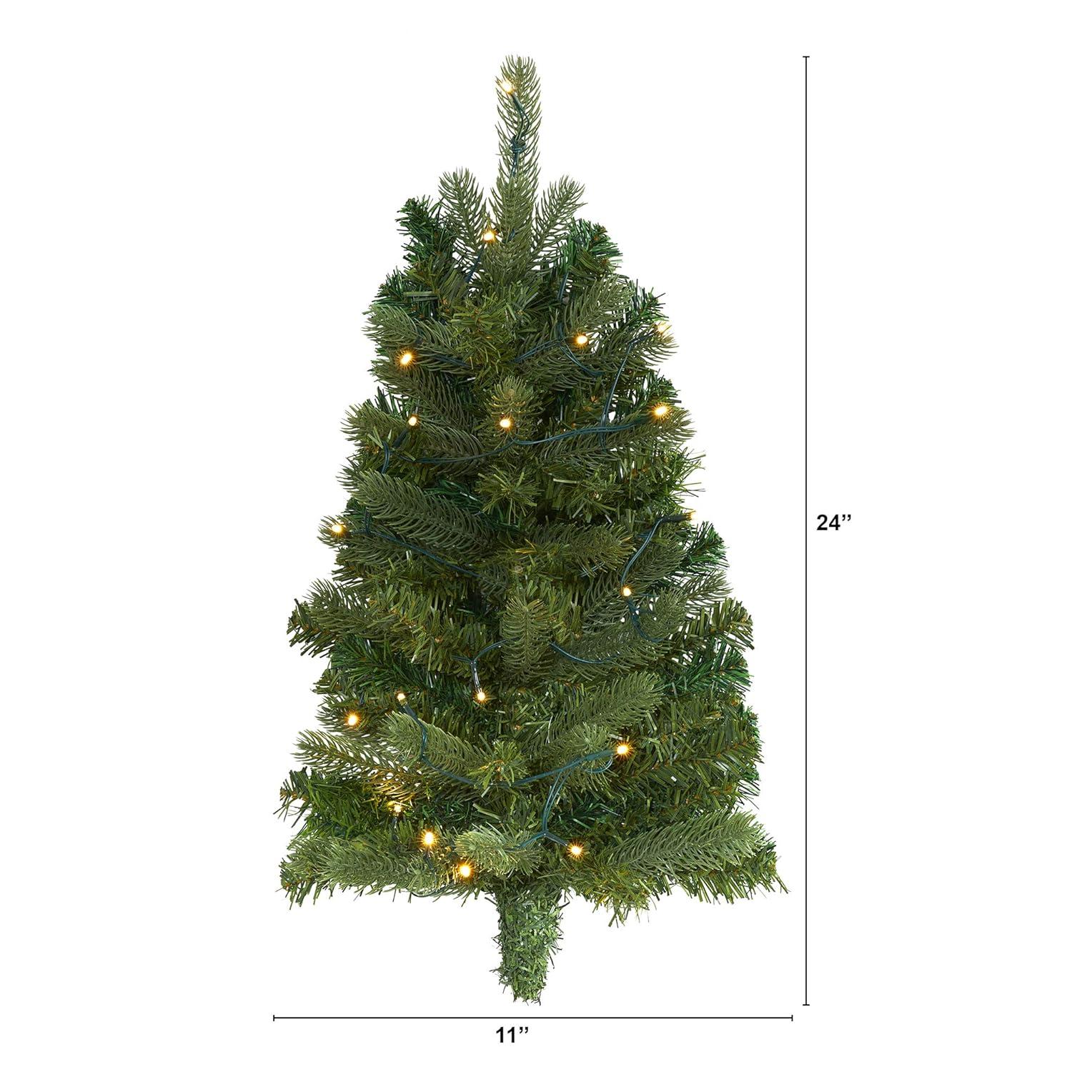 Nearly Natural 2-ft Flat Back Wall Hanging Artificial Christmas Tree with 20 Clear LED Lights
