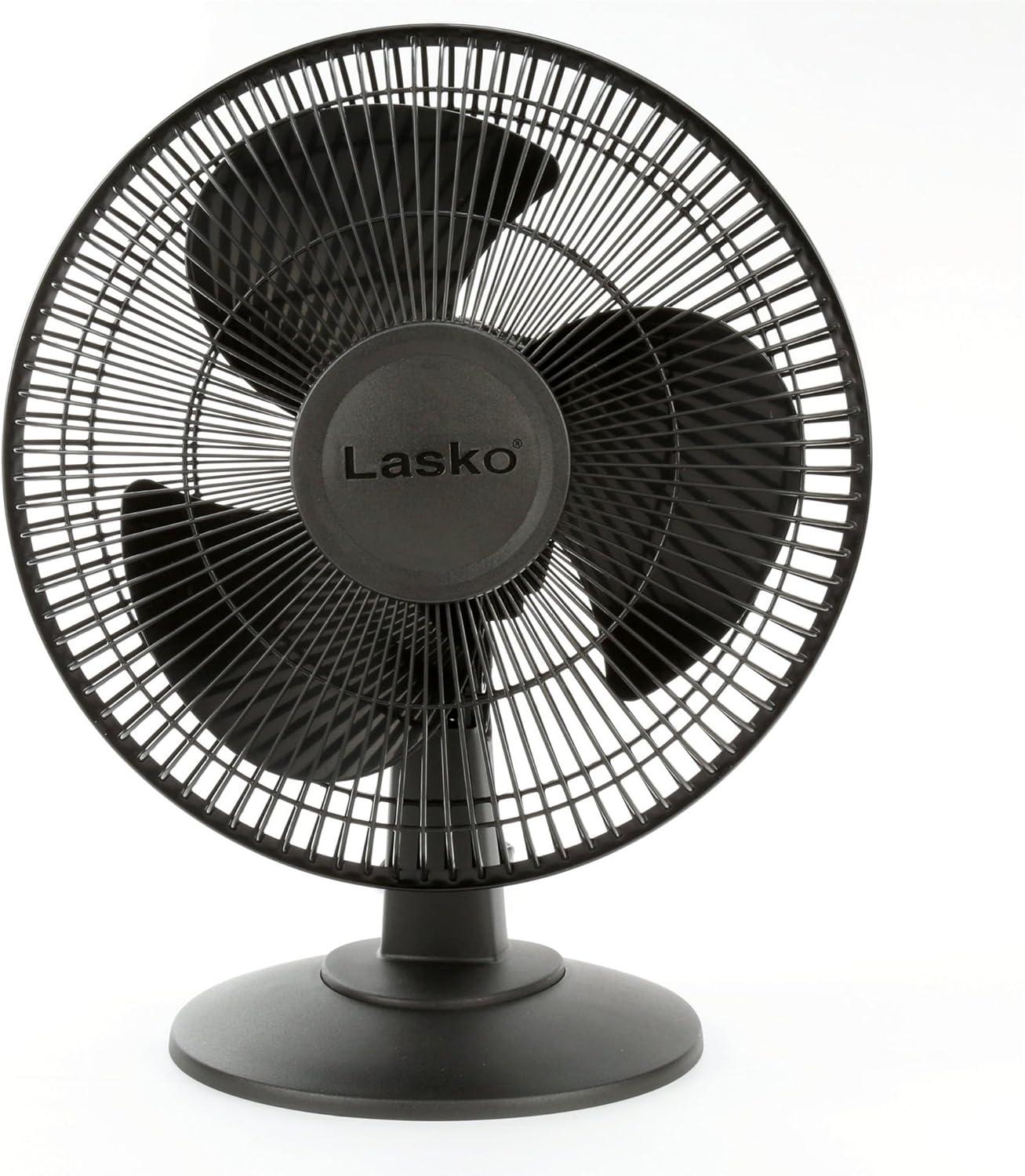 Lasko 2017 Portable 3-Speed 12-Inch Table Fan with Widespread Oscillation and Tilt-Back Fan Head, Black