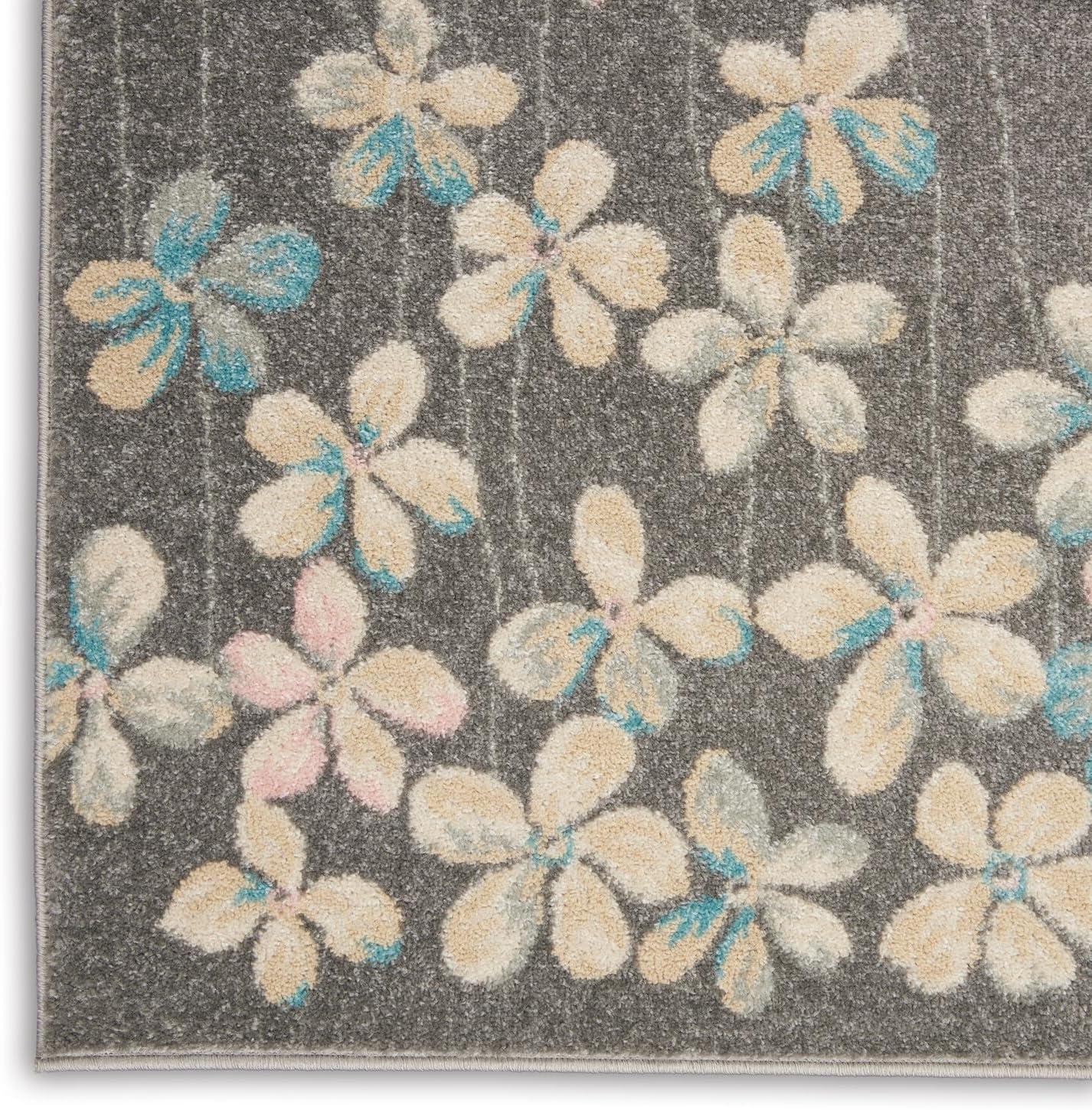 Handmade Grey and Beige Floral Synthetic 4' x 6' Rug