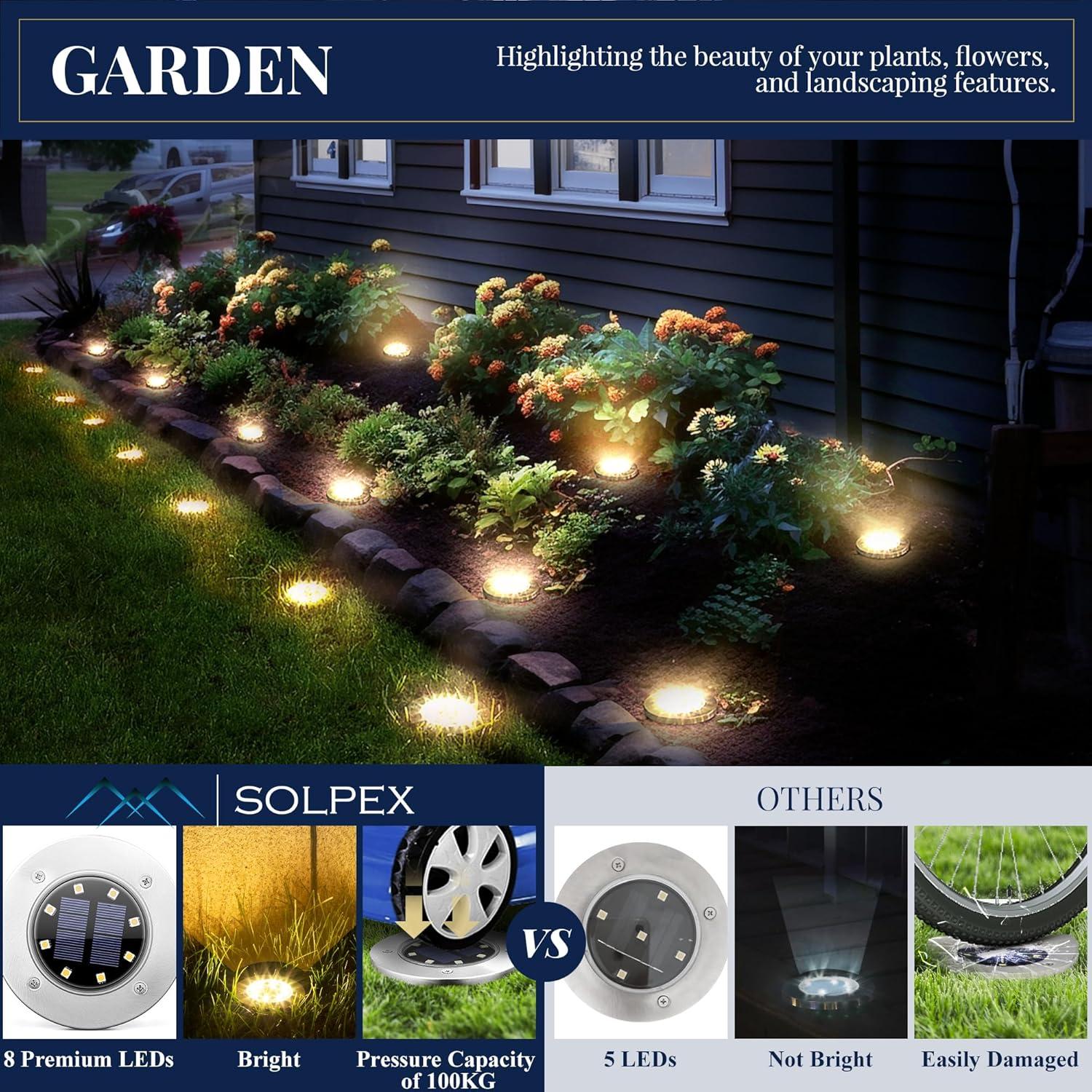 12 Pack Cool White Solar Ground Lights Outdoor Garden Pathway Waterproof Landscape Lighting