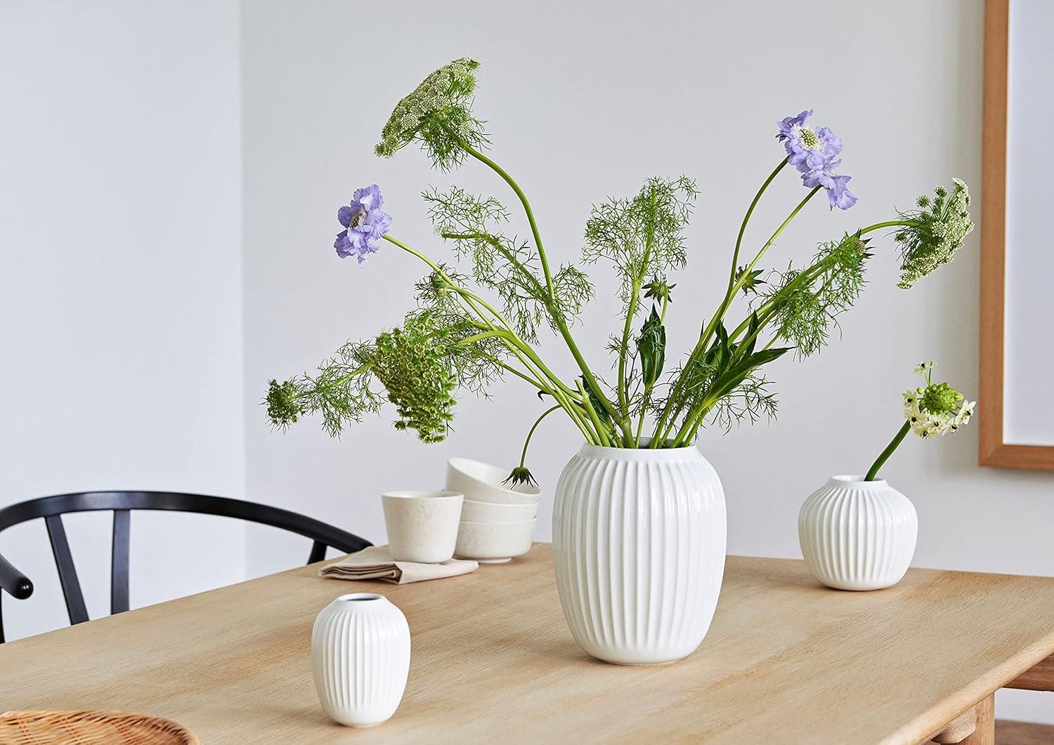 White Porcelain Grooved Round Table Vase