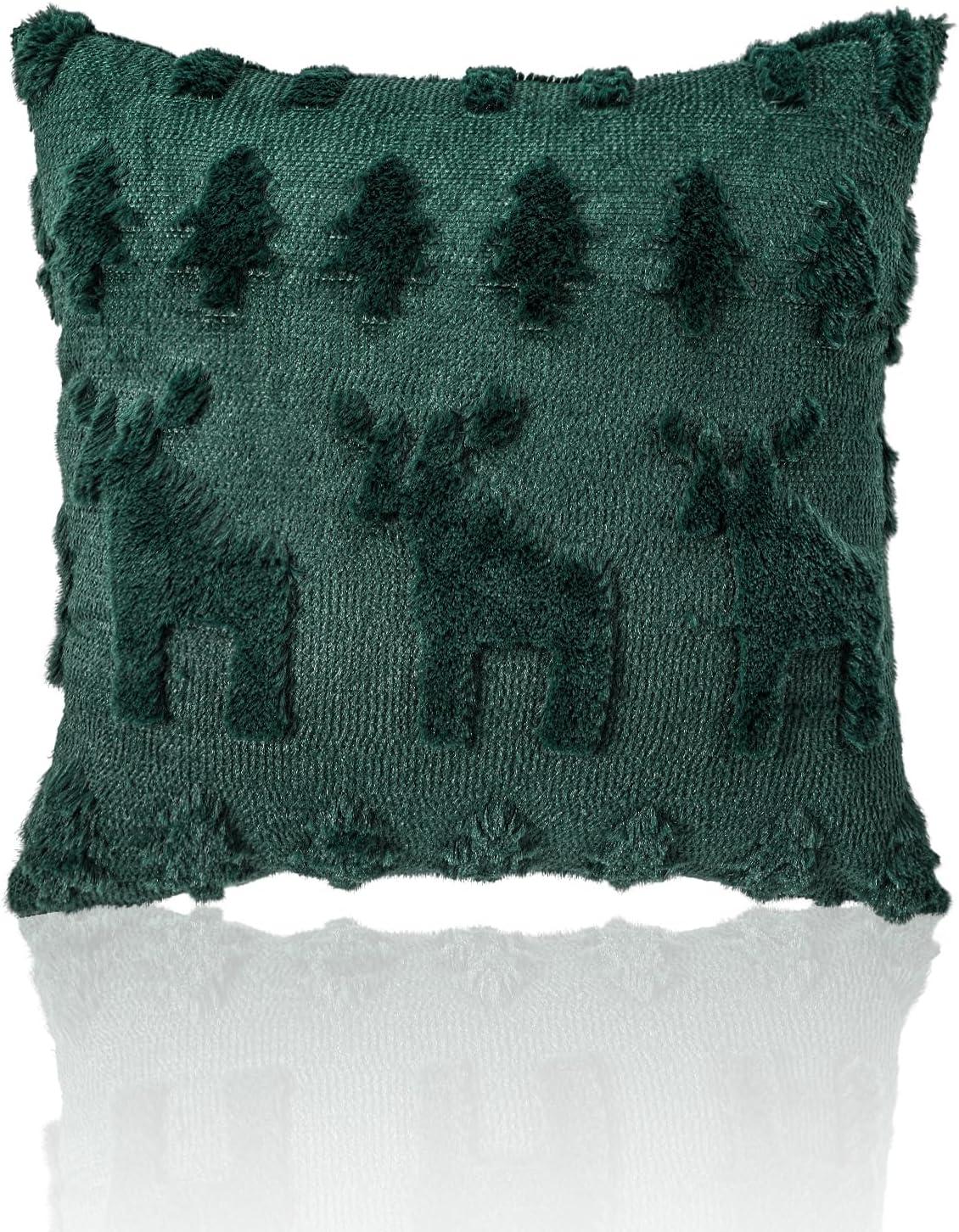 Lomyolo Farmhouse Decoration Christmas Tree Pillow Covers Pack of 2 - 18×18 Soft Faux Fuzzy Sofa Decorative Throw Cushions Cozy Fleece Fabric for Home Winter Holiday Christmas Decor