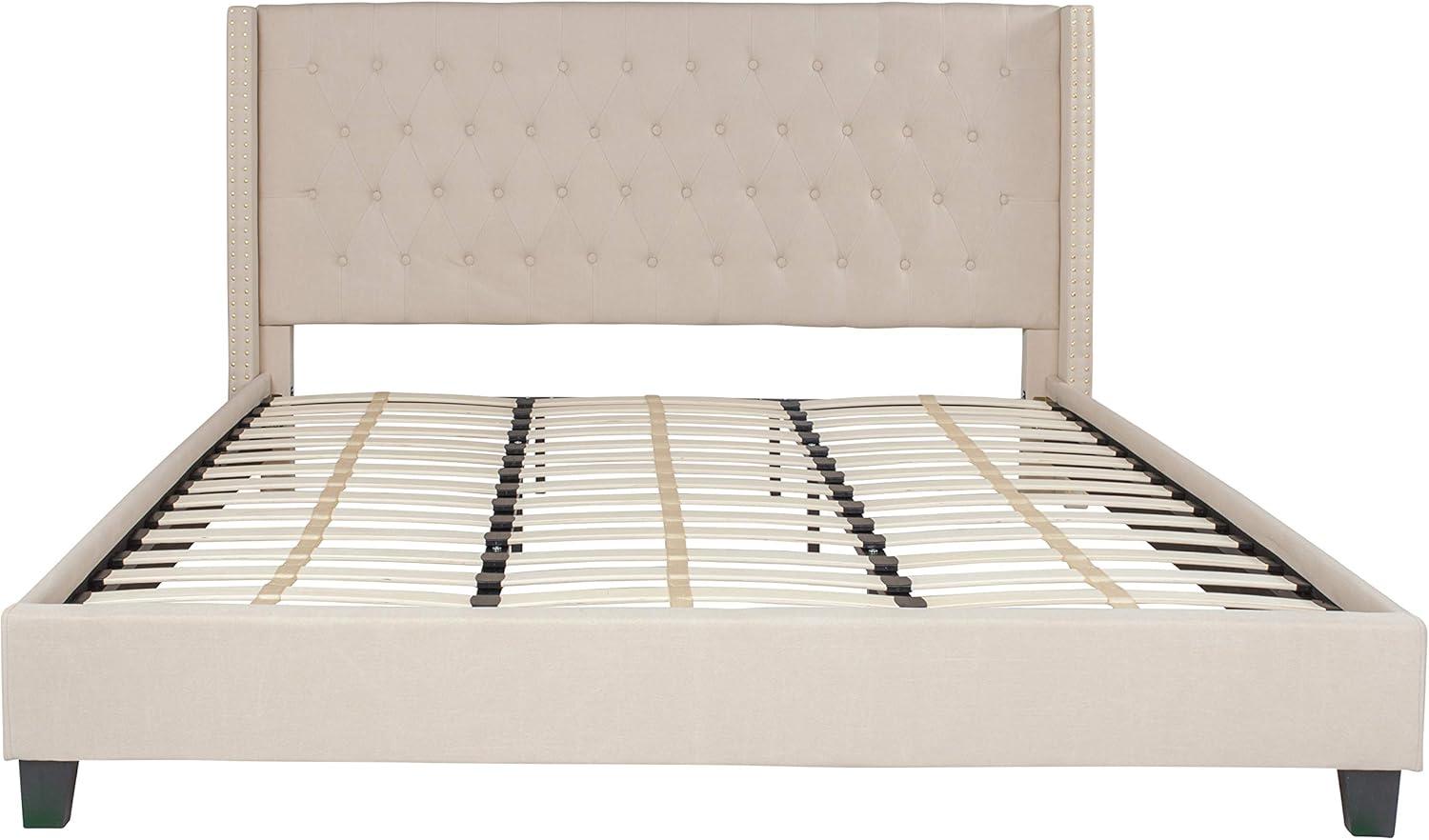 Flash Furniture Riverdale King Size Tufted Upholstered Platform Bed in Beige Fabric