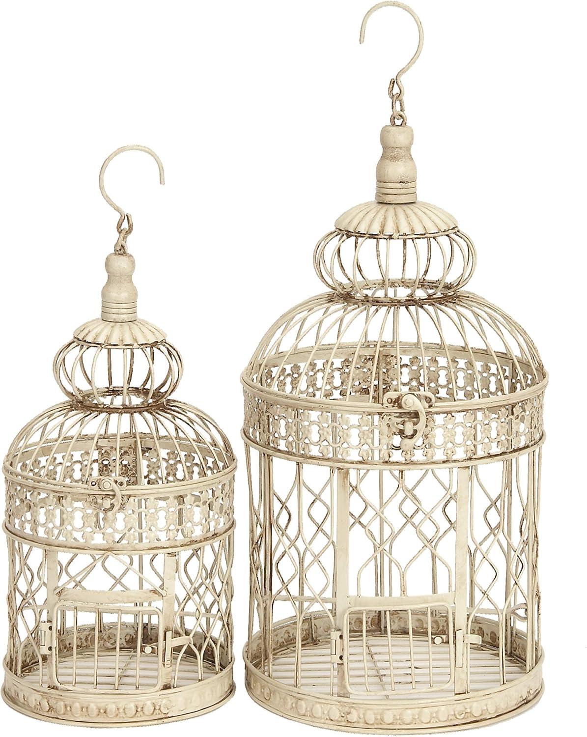 Cream Metal Birdcage Set with Latch Lock and Hanging Hook