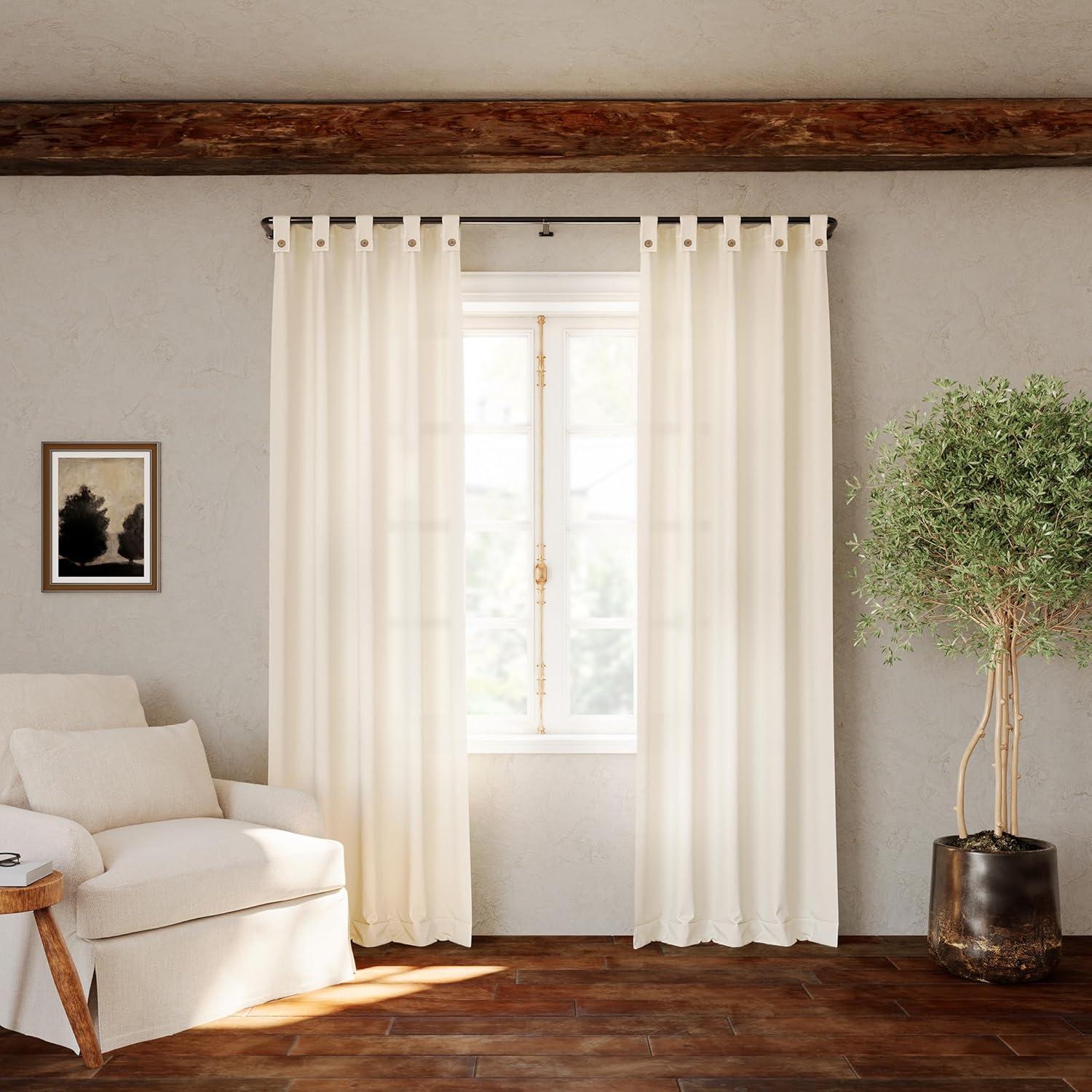 40"x63" Archaeo Light Filtering Cotton Blend Button Tab Top Curtain Panel Cream: Transitional Off-White Curtain
