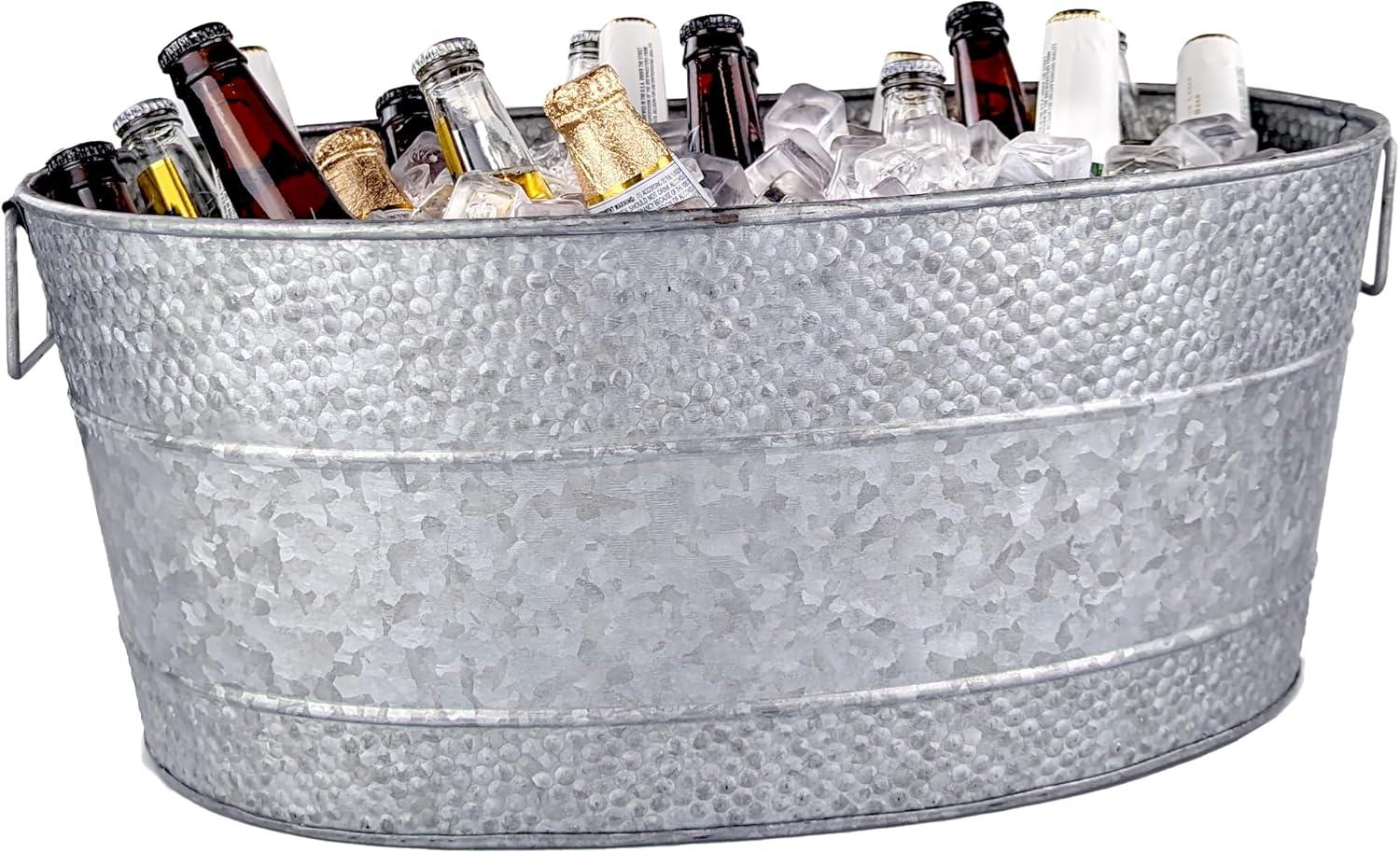 BREKX Aspen Model Large Metal Beverage Tub Bucket Drink Cooler in Galvanized Gray 21"L x 14"W x 9"H