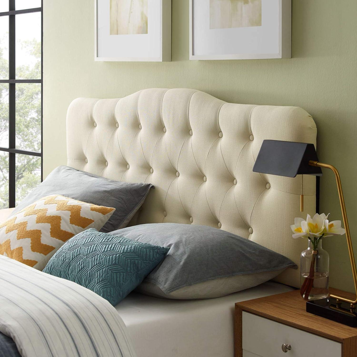 Ivory Tufted Upholstered Full Headboard with Polyester Fabric