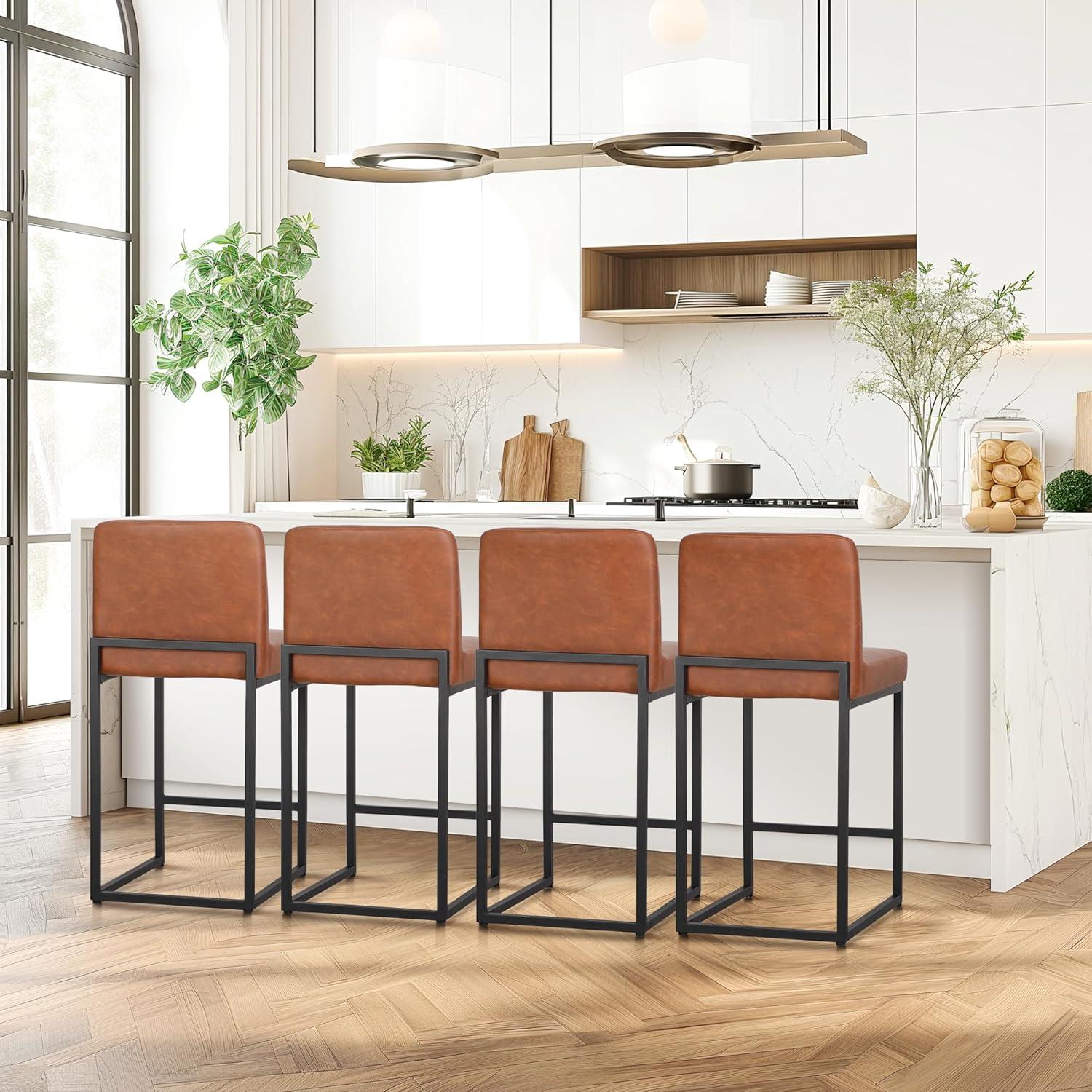 Wade Logan® Catharinus Extra Tall Bar Stool Set - Black Metal Base & Waterproof Faux Leather (Set of 3)