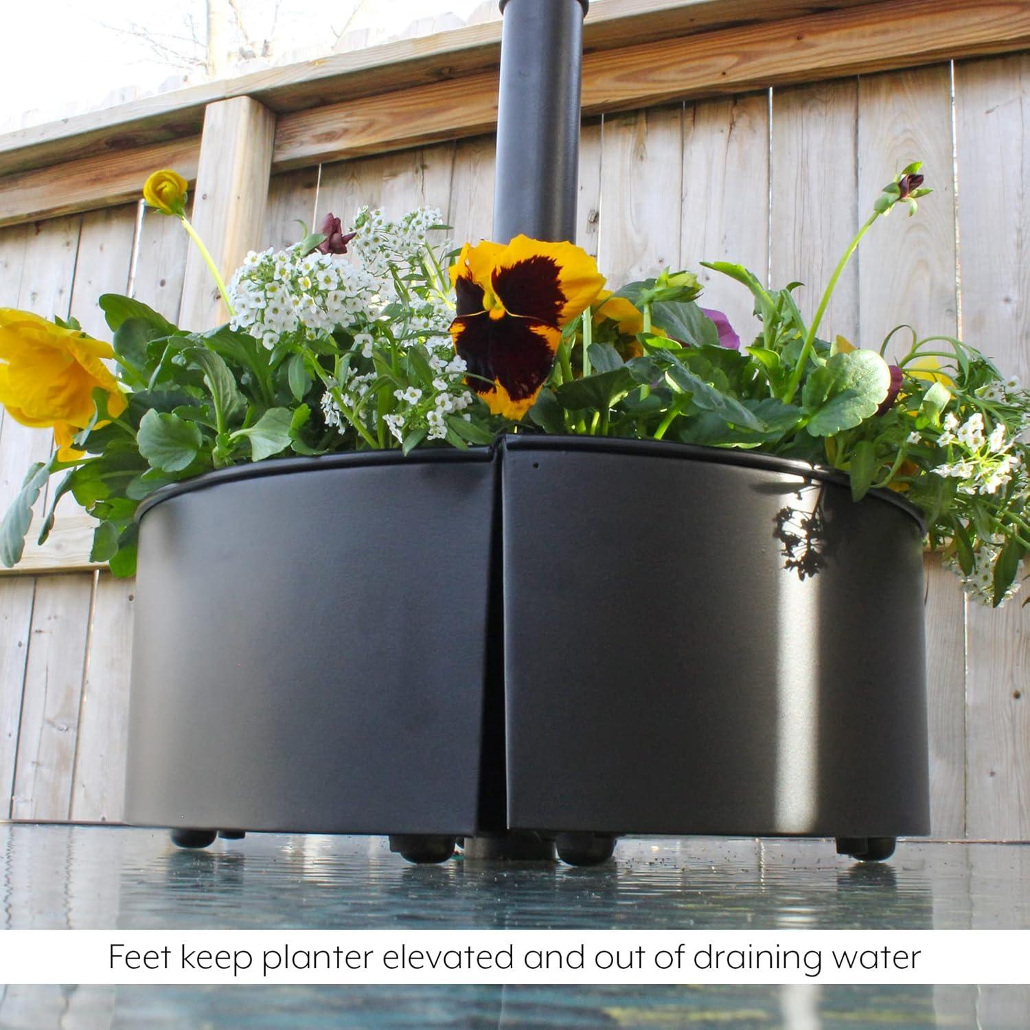 AuldHome Design Umbrella Planter for Patio Table w/ Umbrella Hole Enamelware Half Planter Pots