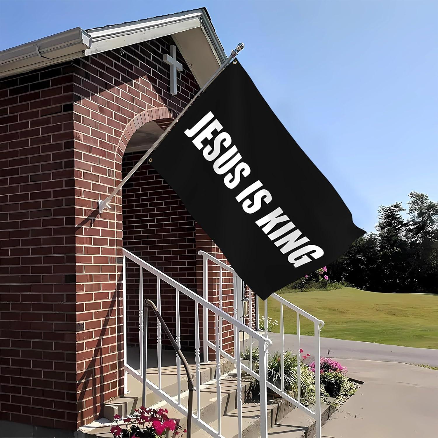 Jesus Is King Flag - Christian Jesus Flag - Outdoor Flags Hope Faith Over Fear - Easter Flags Decoration Gift - Indoor Wall Decoration - 3X5FT