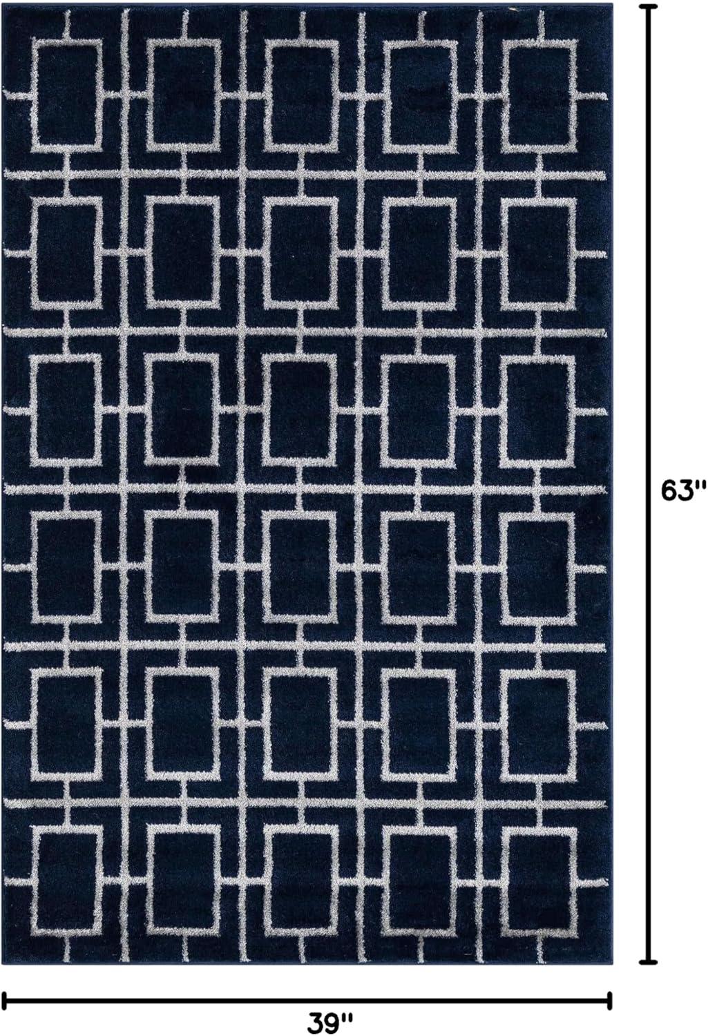 Glam Navy Blue Silver Area Rug
