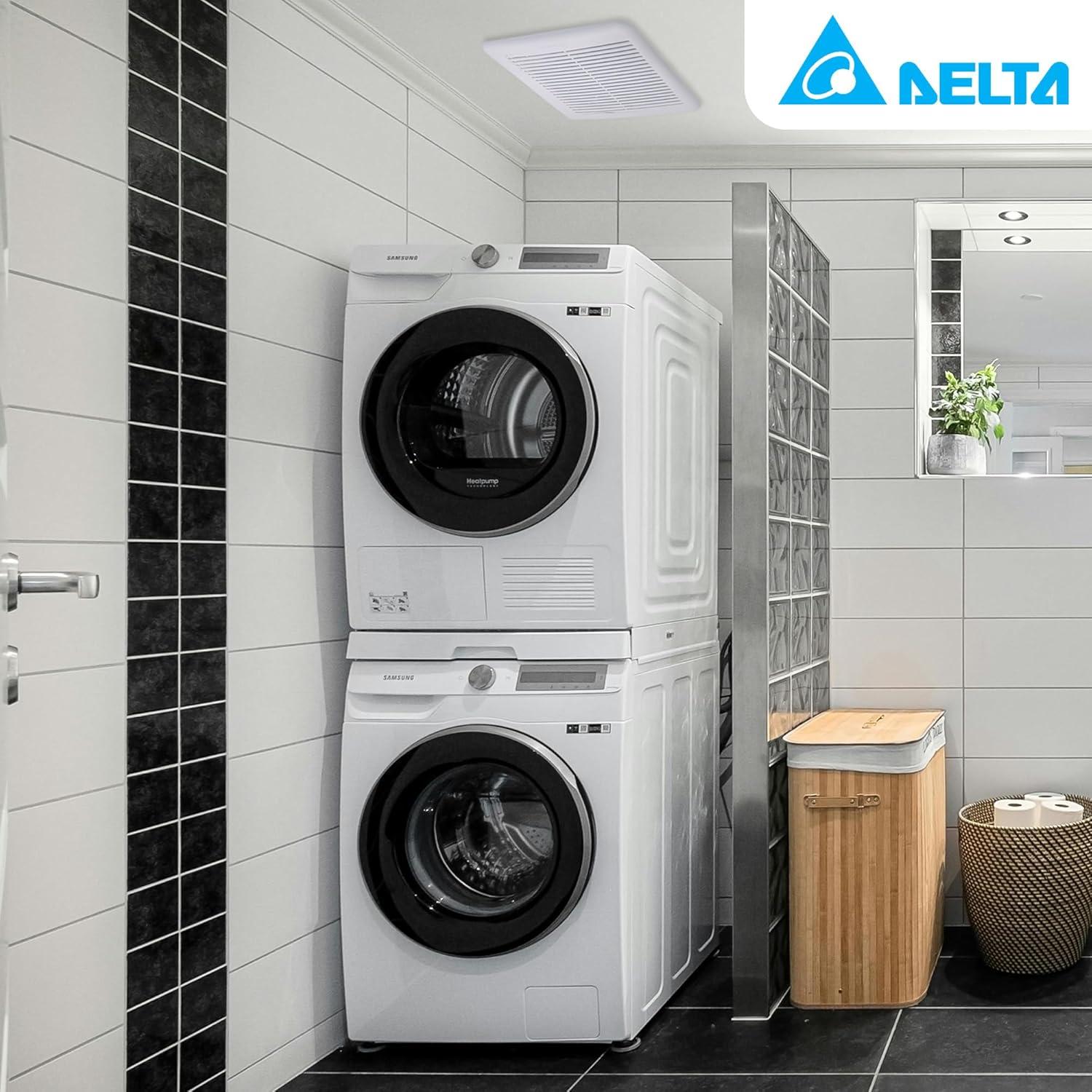 Delta Breeze GreenBuilder Exhaust Ventilation Bath Fan 80 CFM Energy Efficient Quiet Operation Motor with Humidity Sensory and LED Light, White