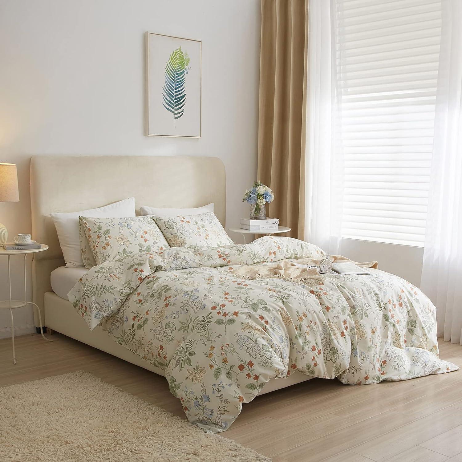 King White Cotton Botanical Floral Duvet Cover Set