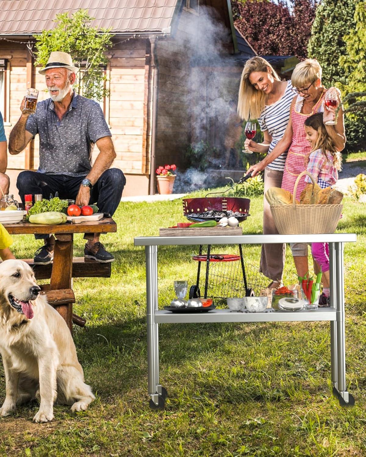 JINSEED Stainless Steel Work Table with Backsplash, 48 x 24 inch Commercial Food Prep Worktable, Heavy Duty Work Table for Kitchen, Restaurant, Hotelh