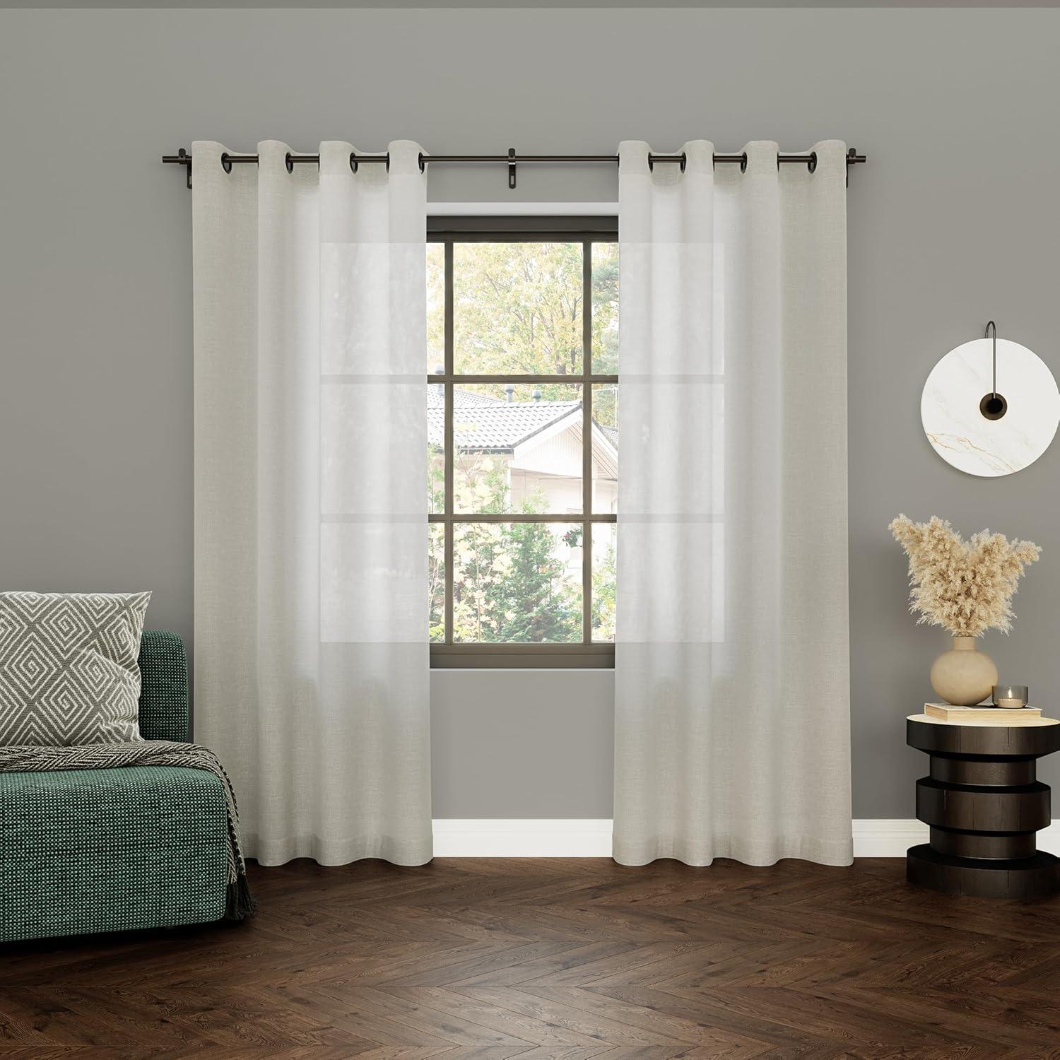 52"x84" Archaeo Light Filtering Slub Textured Linen Blend Black Grommet Top Curtain Panel Ivory: Modern Indoor Curtain
