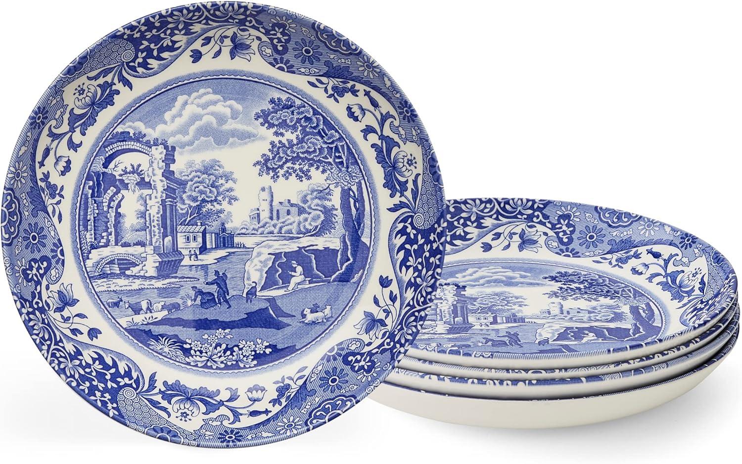 Spode Blue Italian Ascot 8-Inch Cereal Bowl - Decorative Earthenware Dinnerware with Scenic Border Design
