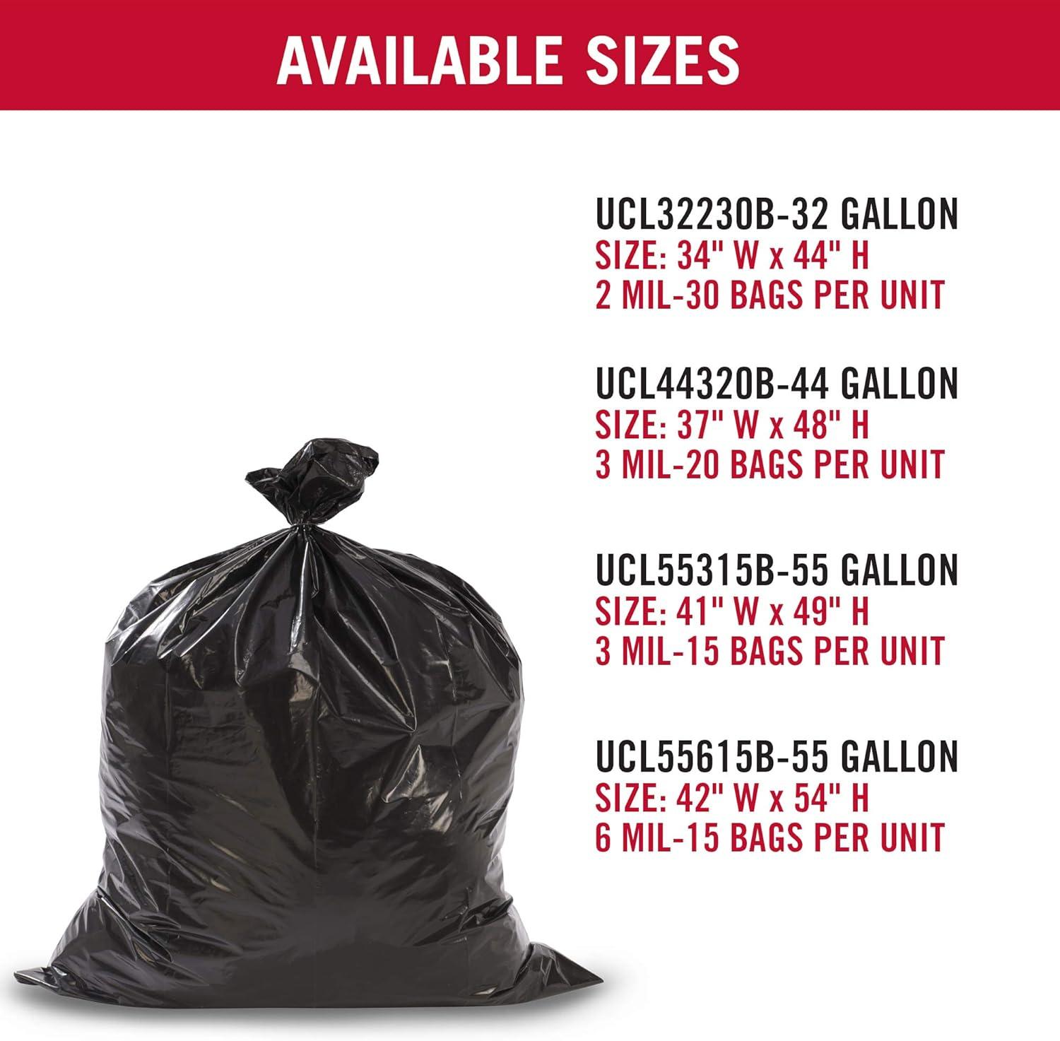 Heavy-Duty Black 55-Gallon Contractor Trash Bags, 15 Count