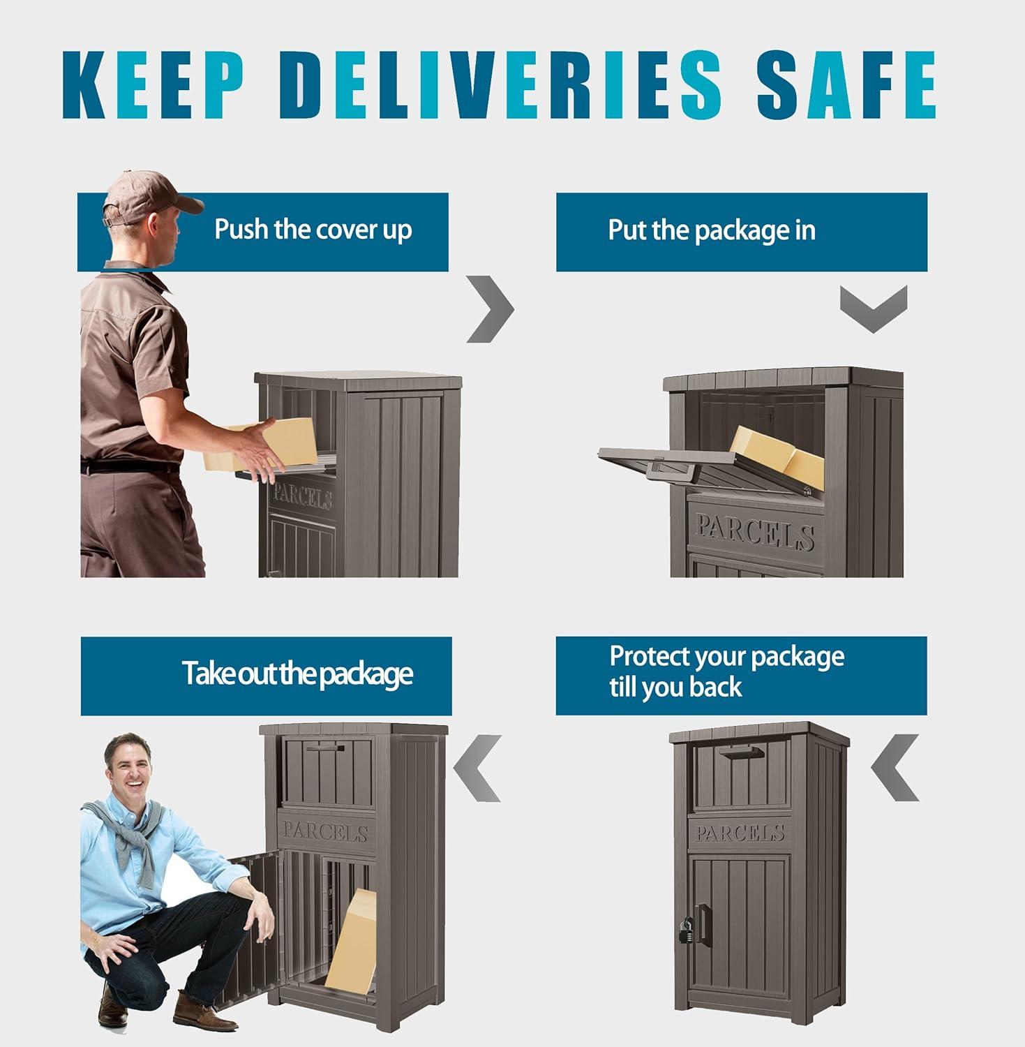 LHBcraft Resin Package Drop Box, Lockable Package Delivery and Outdoor Storage Box