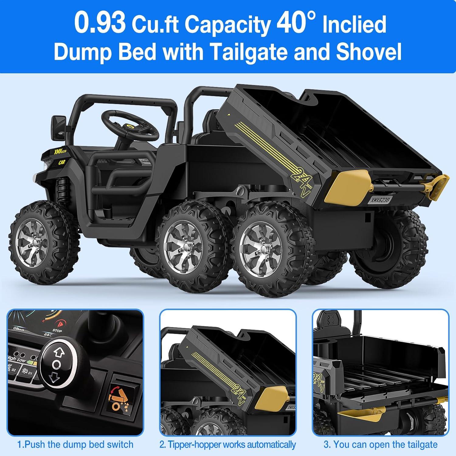 24V Black 6-Wheel Electric Ride-On Dump Truck