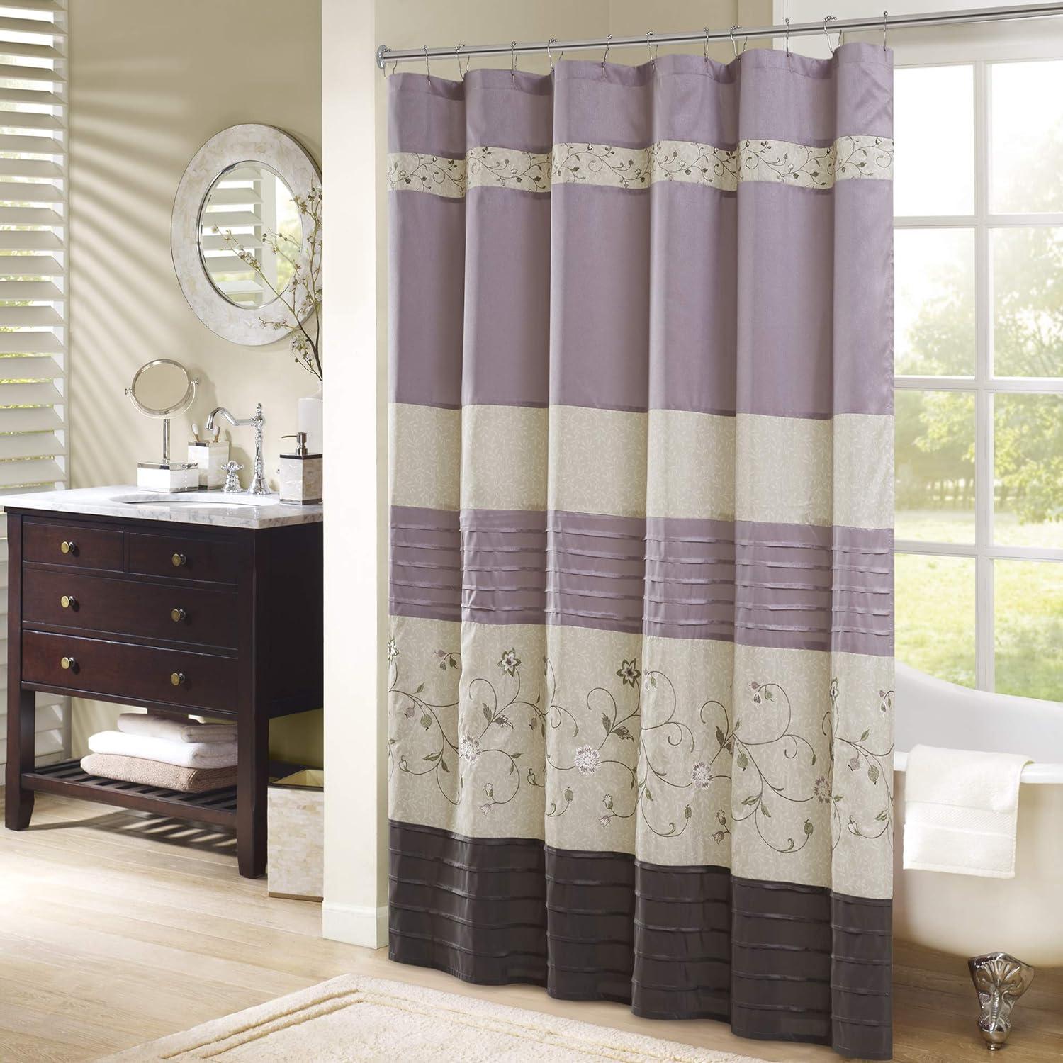 Madison Park Serene Faux Silk Embroidered Floral Shower Curtain