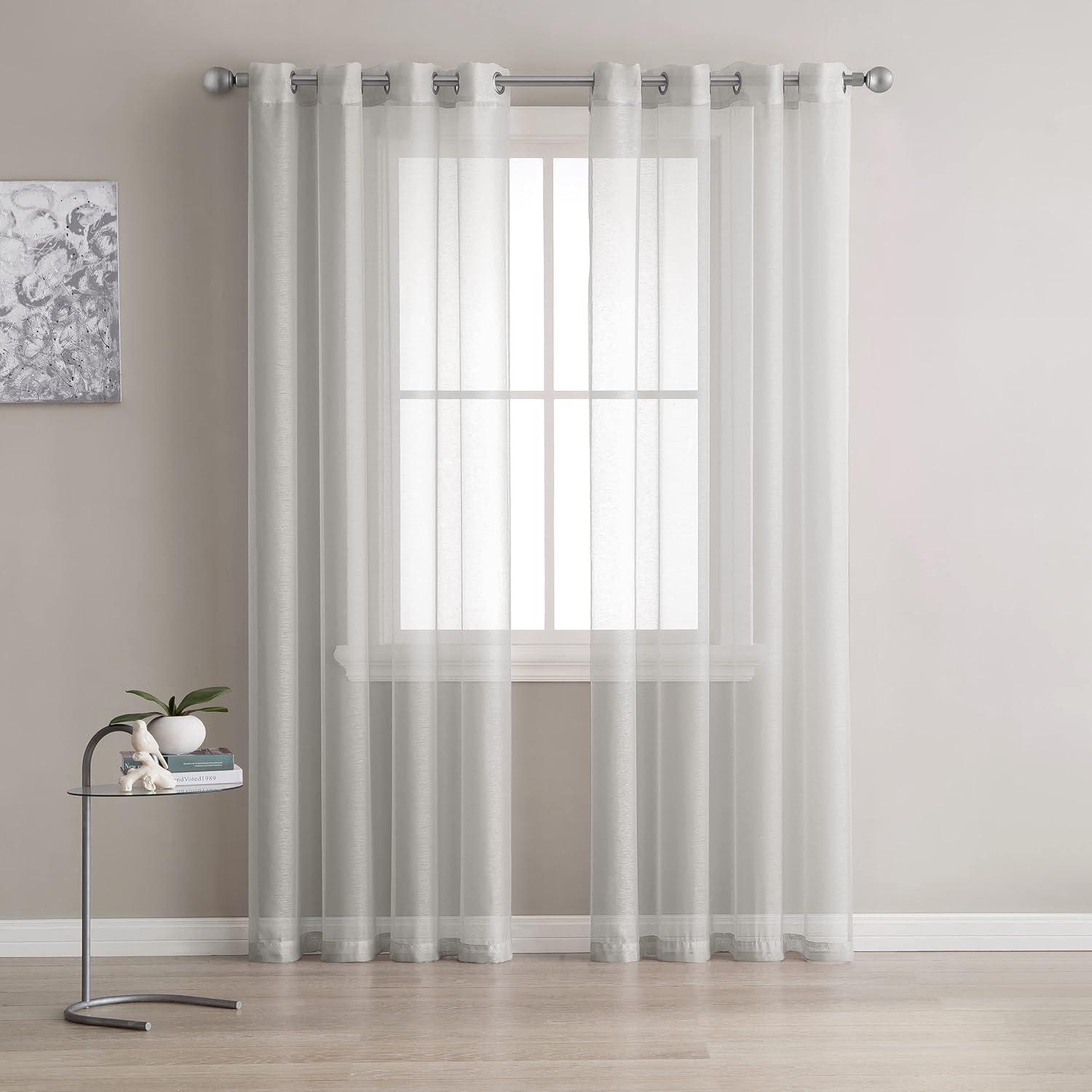 HLC.ME Semi Sheer Voile Light Filtering Transparent Window Curtain Grommet Panels - Set of 2 - Silver, 54 W x 84 L