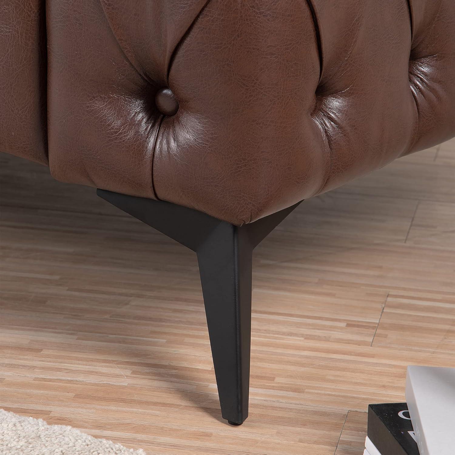 QHITTY Chesterfield Tufted Sofa, Leather Couch Accent Upholstered 3 Seater Button Sofa with Tufted Back for Living Room Bedroom Furniture (Dark Brown)