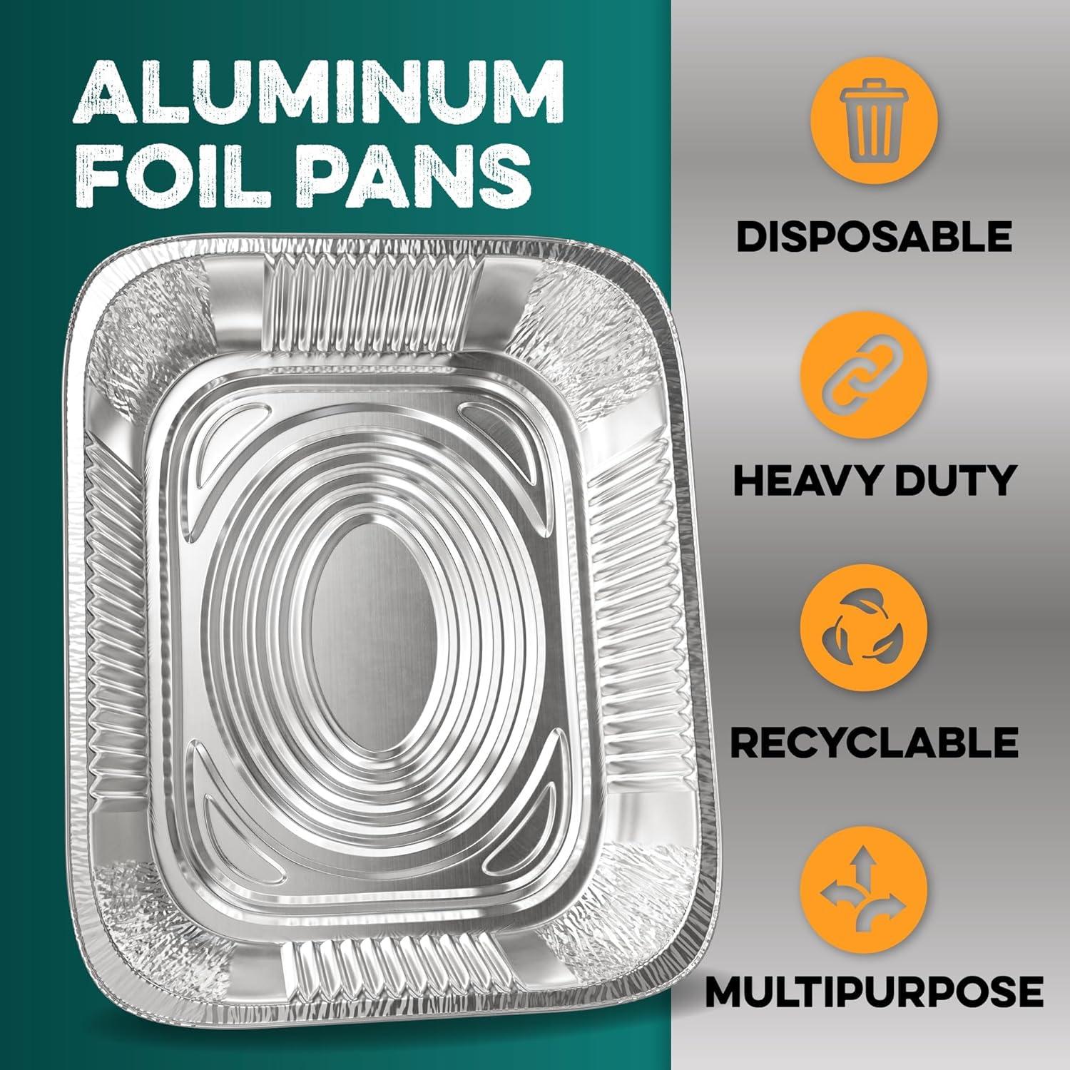 9x13 Aluminum Foil Pans (10 Pack), Disposable Half Size Deep Foil Pans, Cookware, Food Prepping, Large Pans for Baking, Reheating, Grilling