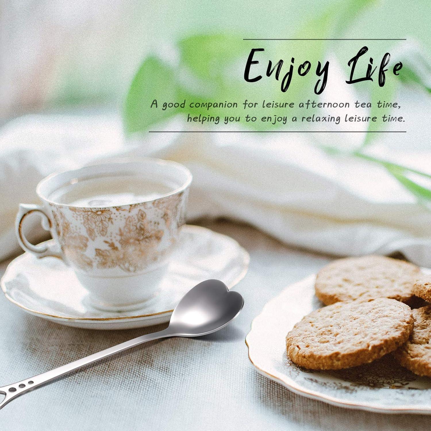 Patelai 12 Pieces Heart Shaped Spoon Stainless Steel Tea Flatware Set, 5.7 Inch Coffee Sugar Spoon Ice Cream Cake Dessert Stirring for Home, Restaurant and Valentine Present