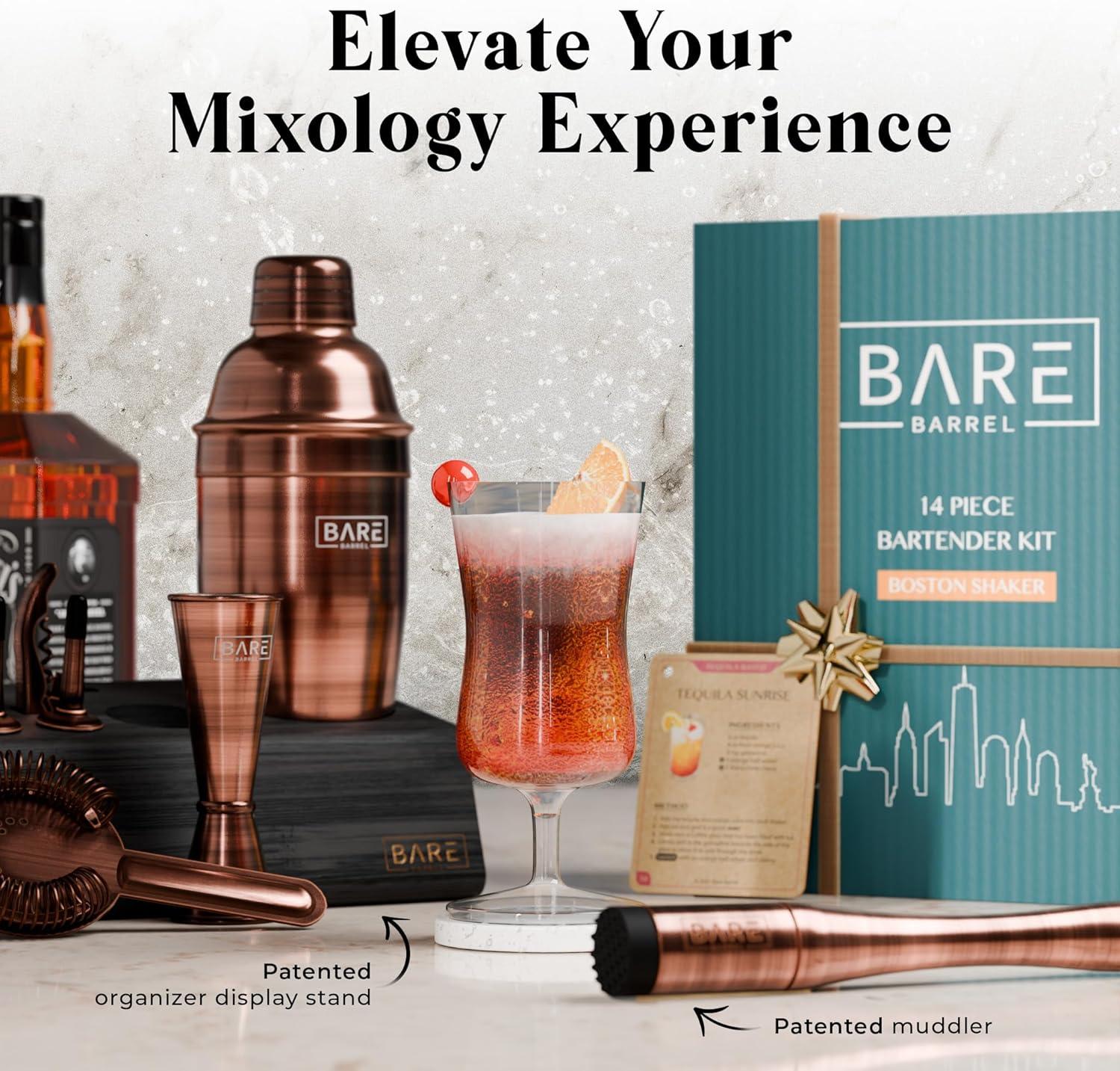 Mixology Bartender Kit Bar Set | 14-Piece Cocktail Shaker Set | Martini Barware Mixing Tools for Home Bartending | Incl. 35 Recipe Cards | Gift Set (24oz Cobbler Shaker, Gold/Black)