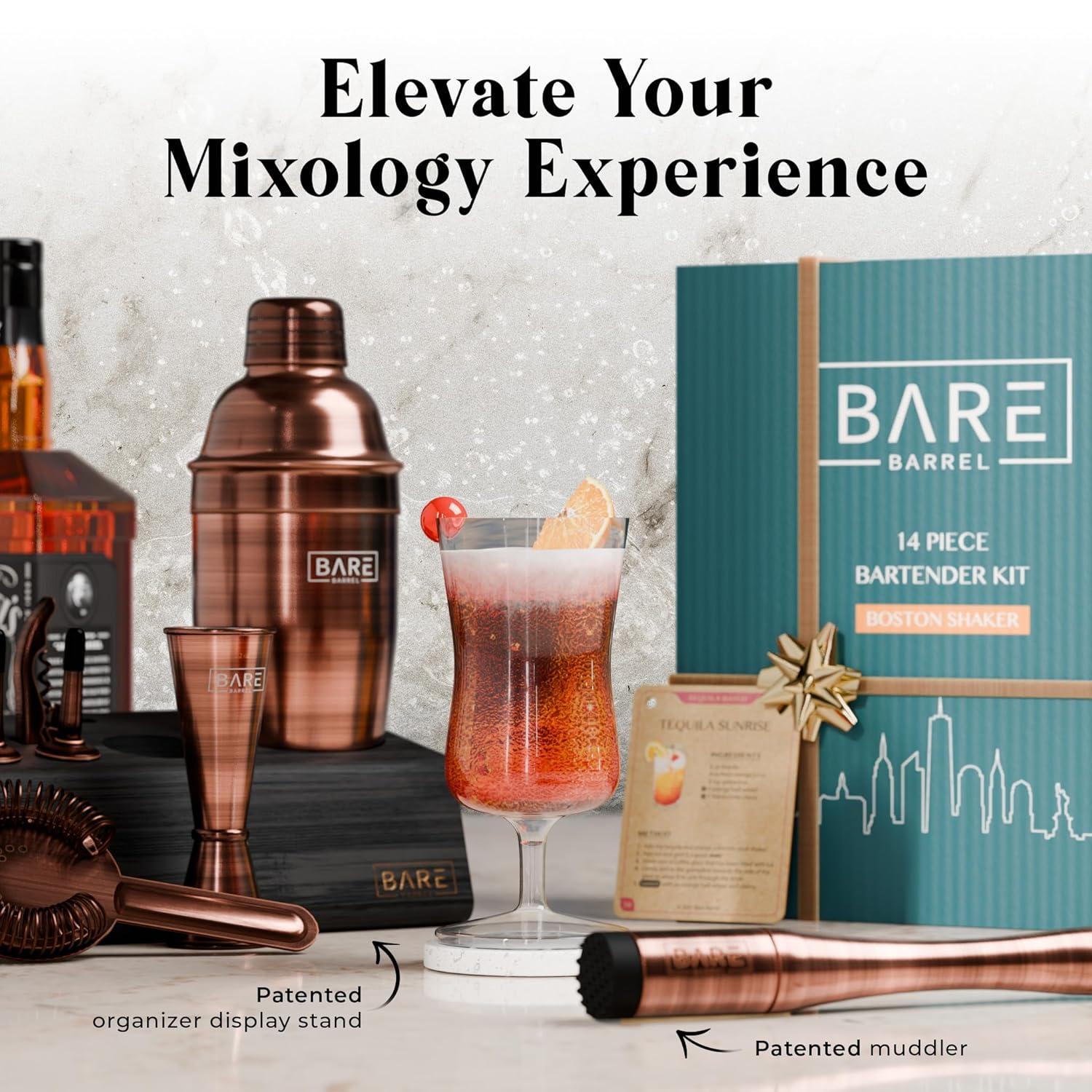 Mixology Bartender Kit Bar Set | 14-Piece Cocktail Shaker Set | Martini Barware Mixing Tools for Home Bartending | Incl. 35 Recipe Cards | Gift Set (24oz Cobbler Shaker, Gold/Black)