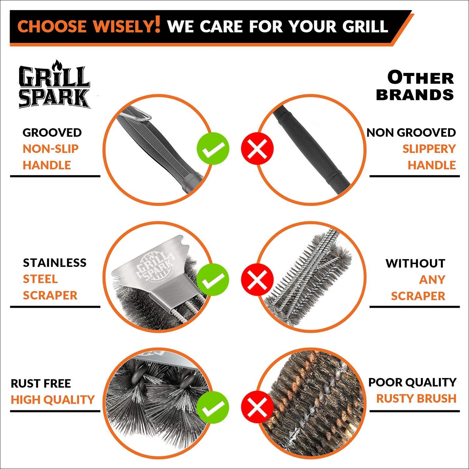 BBQ Grill Brush and Scraper 18" | Stainless Steel Cleaning Brush Accessories | Best for Weber Gas, Charcoal, Porcelain, Cast Iron, All Grilling Grates