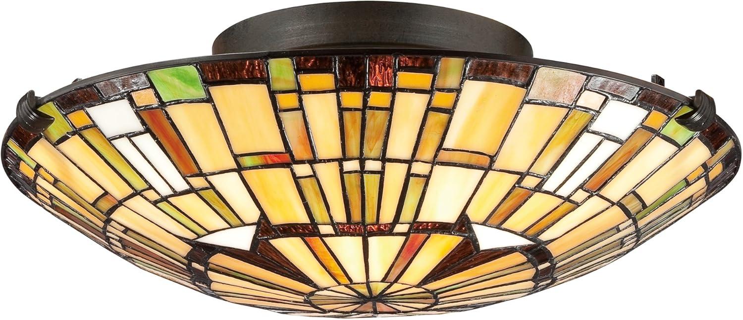 Vintage Bronze Tiffany Glass Flush Mount Light