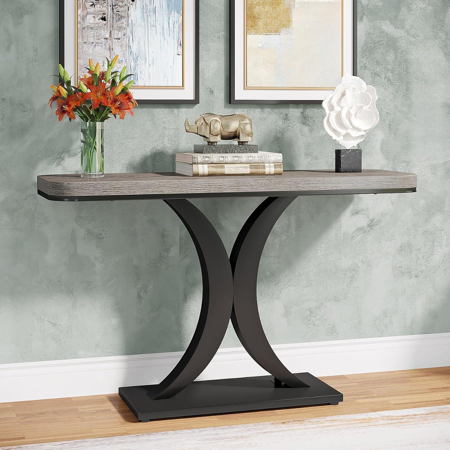 Tribesigns Industrial Console Table, 40 inch Narrow Entryway Foyer Table with Geometric Base, Rustic Hallway Accent Table for Living Room, Entrance