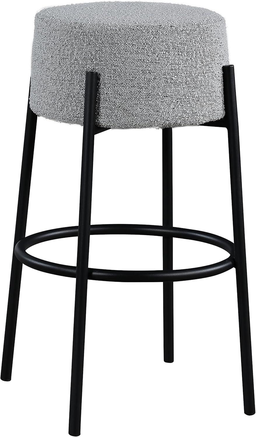 Avalon Gray Boucle Fabric and Iron Bar Stool