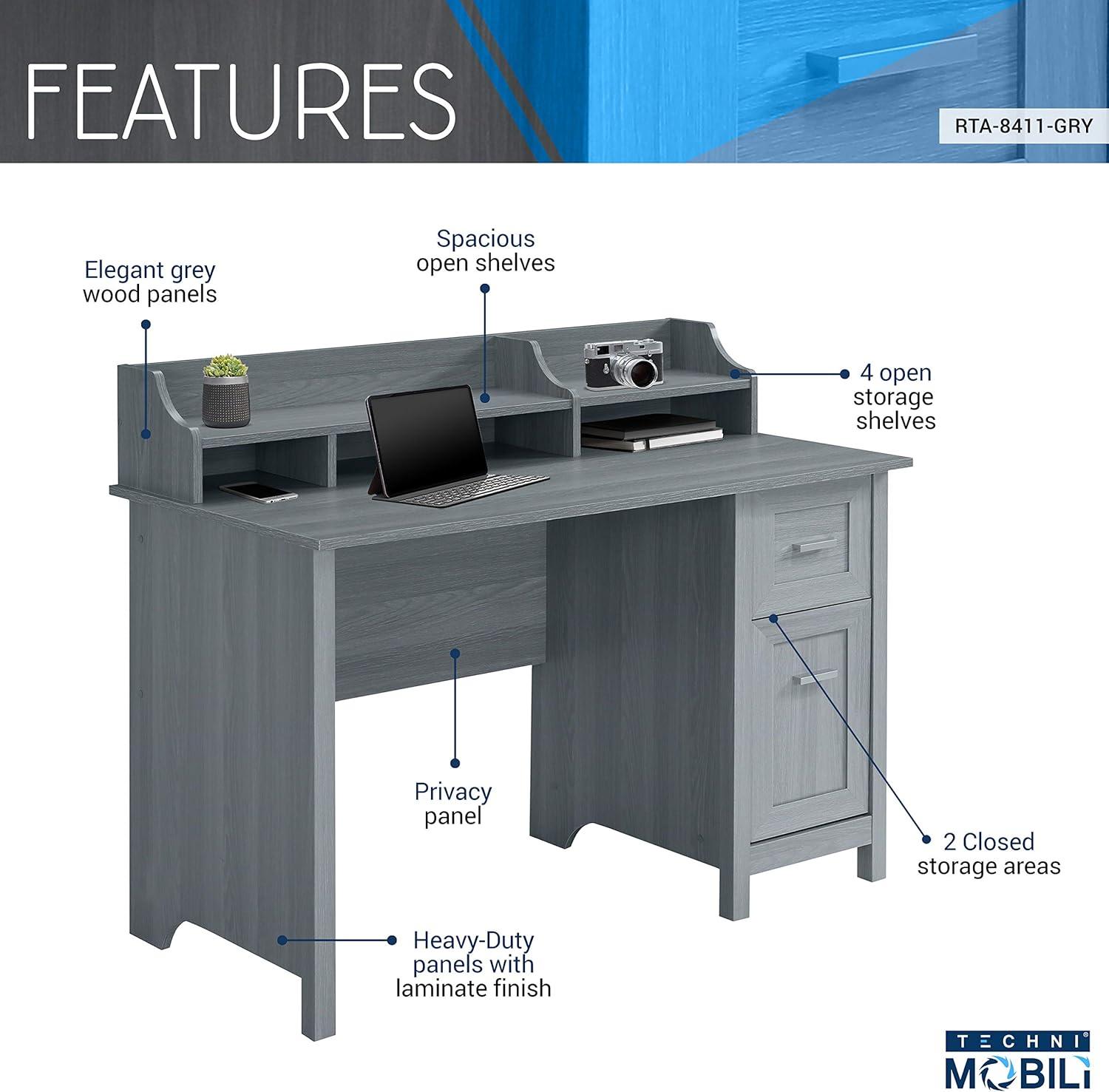 Classic Office Desk with Storage Gray - Techni Mobili